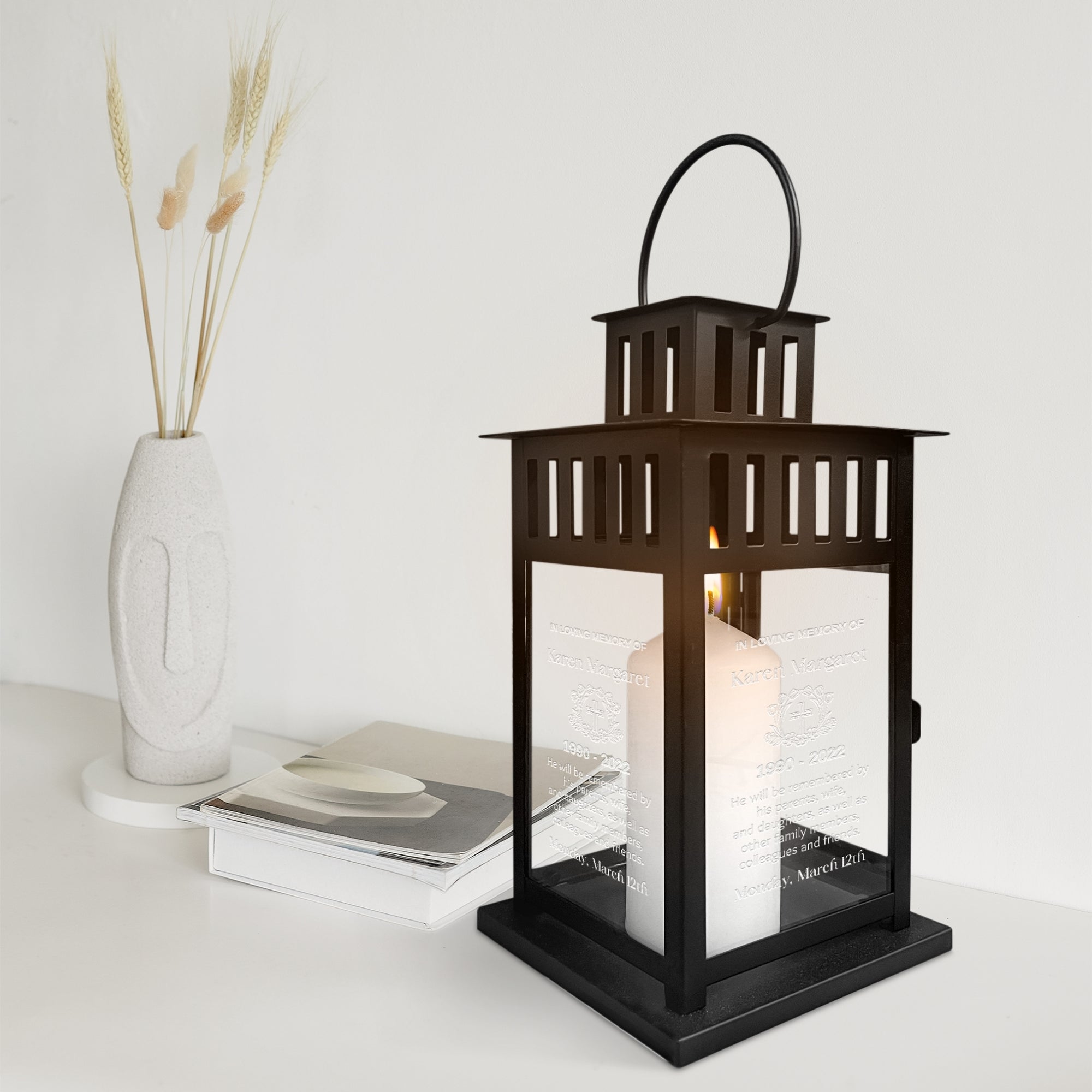 Custom Engrave Glass Metal In Loving Memory Hanging Lantern Personalised Memorial Message Sympathy Loss of Loved One Funeral Condolence Gift