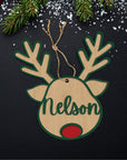 Personalised 3D Reindeer Wood Ornament, Custom Engraved Name Mr & Mrs First Christmas, New House/ Married/ Engaged Xmas Tree Tag Bauble Gift
