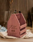 Engraved Wooden Beer Bottle Carrier 6 Pack with Opener