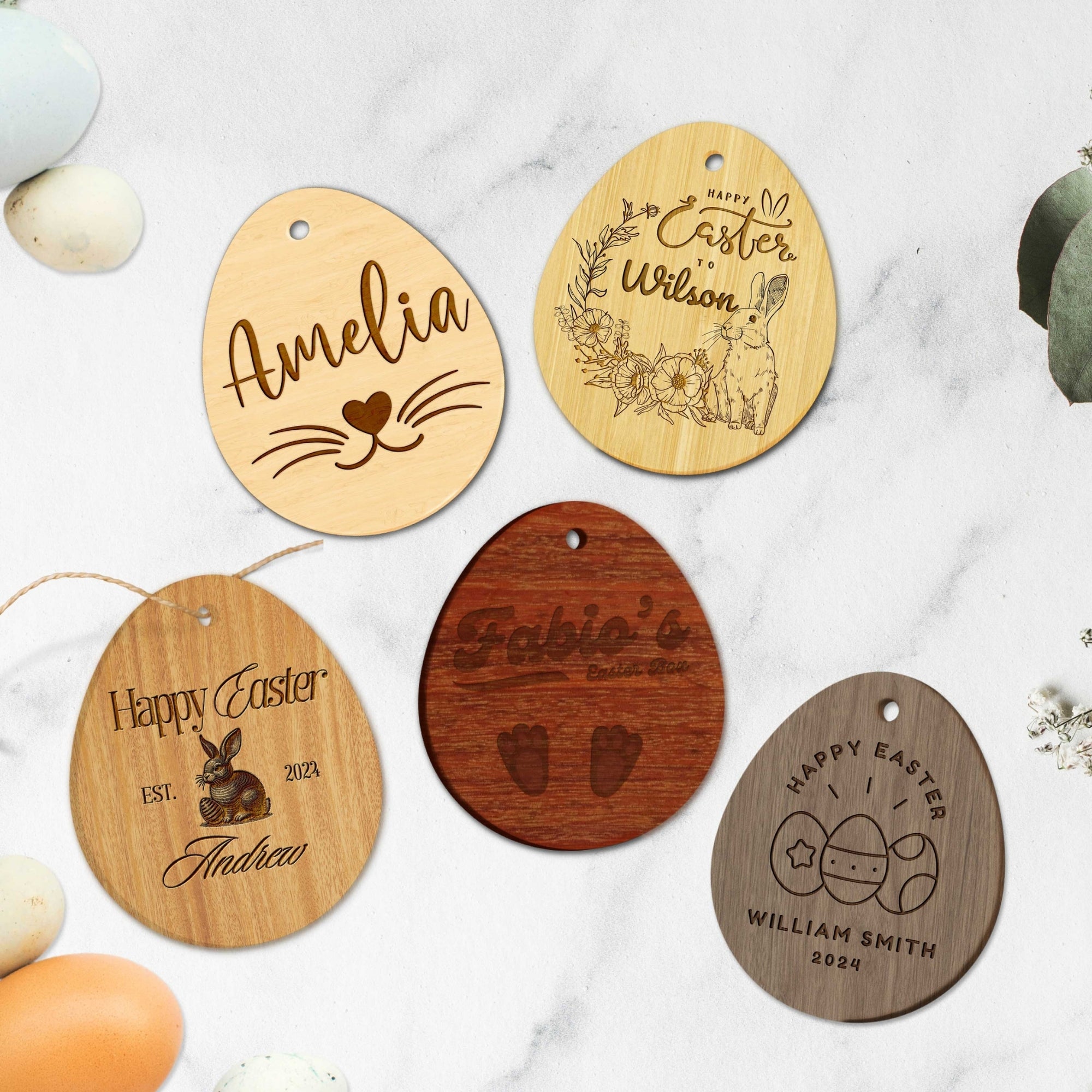 Custom Engraved Easter Wooden Gift Tags, Personalised Bunny Rabbit Present Swing Tag, Etched Carry Egg Basket Tag, Festive Decor, Keepsake