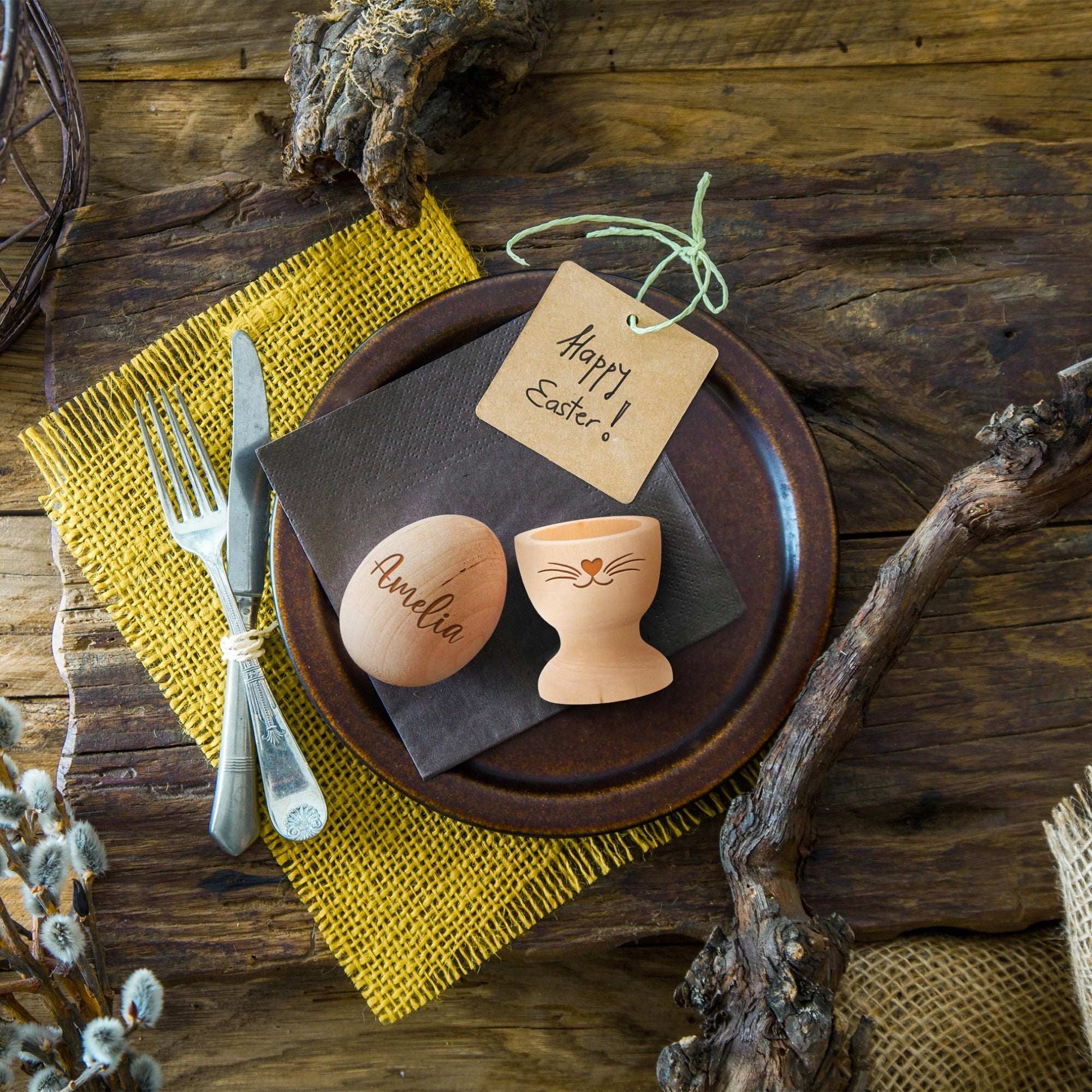 Personalised Wooden Easter Bunny Egg & Shot Holder, Custom Engraved Rabbit Cup, First Birthday, Baby Memory Baptism Keepsake, Christmas Gift