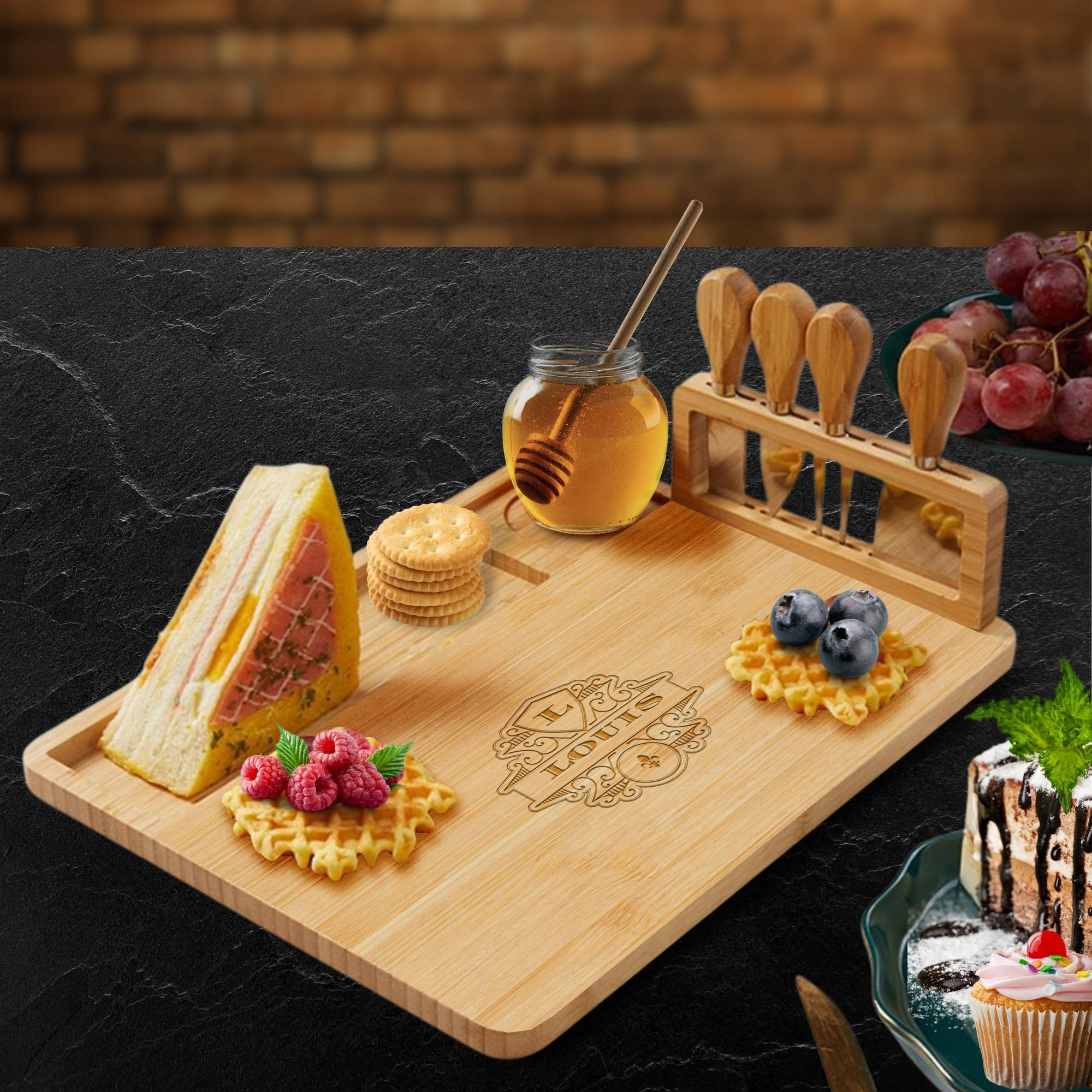 Personalised Bamboo Wooden Cheese Board & Knife Travel Set, Engraved Serve Tray, Charcuterie Platter, Wedding, Anniversary, Corporate, Housewarming Gift