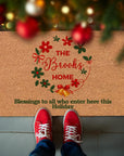 Personalised Christmas Family Name Coir Doormat, Customised Printed Property Entry Welcome Outdoor Indoor Mat, Xmas Decor Housewarming Gift