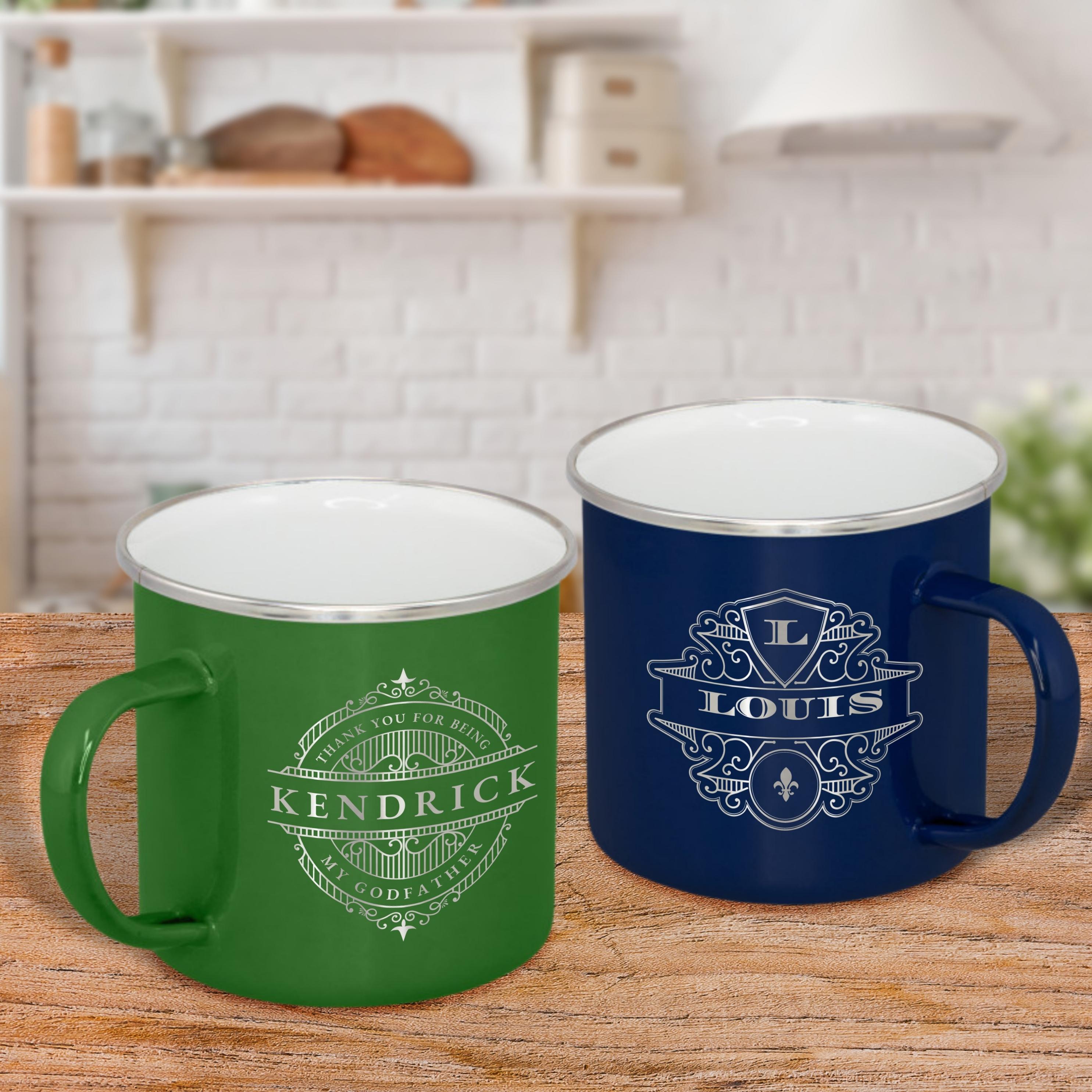 Engraved 500ml White Enamel Camping Mug