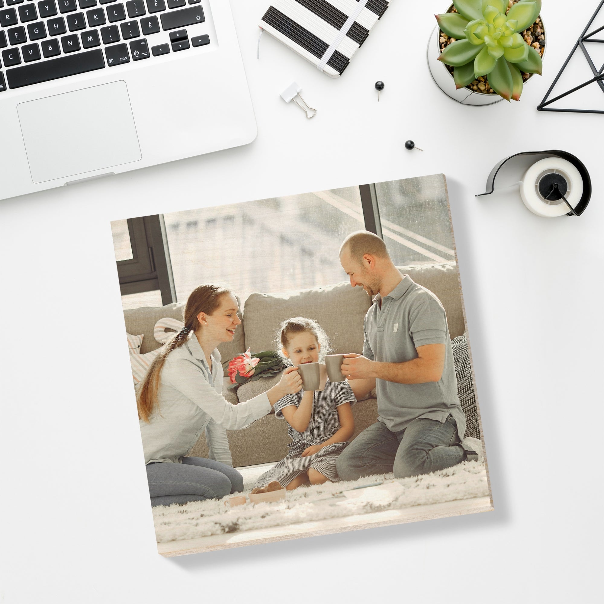 Personalised Wooden Photo Block Square, Custom UV Print Freestanding Table Display Memory Blocks, Image Gallery Wall Decor Housewarming Gift