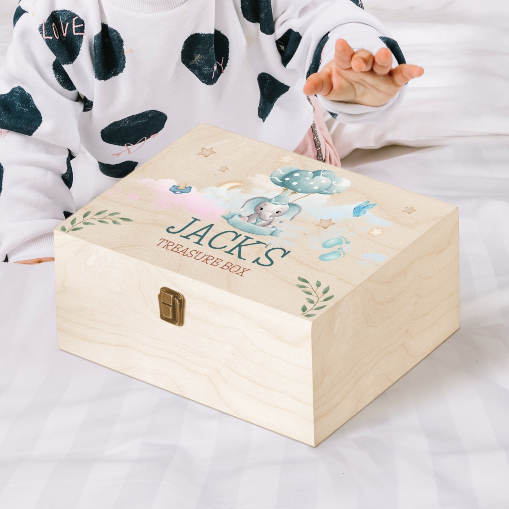 Personalised Baby Boy Wooden Keepsake Box, Custom UV Printed Engraved Pine Memory Boxes, Treasure Storage Nursery First Birthday Shower Gift