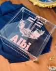 Personalised 3D Raised Acrylic Name Clear Christening Box, Custom Made Transparent Blue Baptism Memory Box First Birthday Baby Keepsake Gift