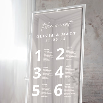 Personalised Wedding Seating Chart Sign, Custom UV Printed Reception Guest Plan, Find Your Seat Mirror Signage, Engagement/ Bridal Shower/ Birthday Decoration