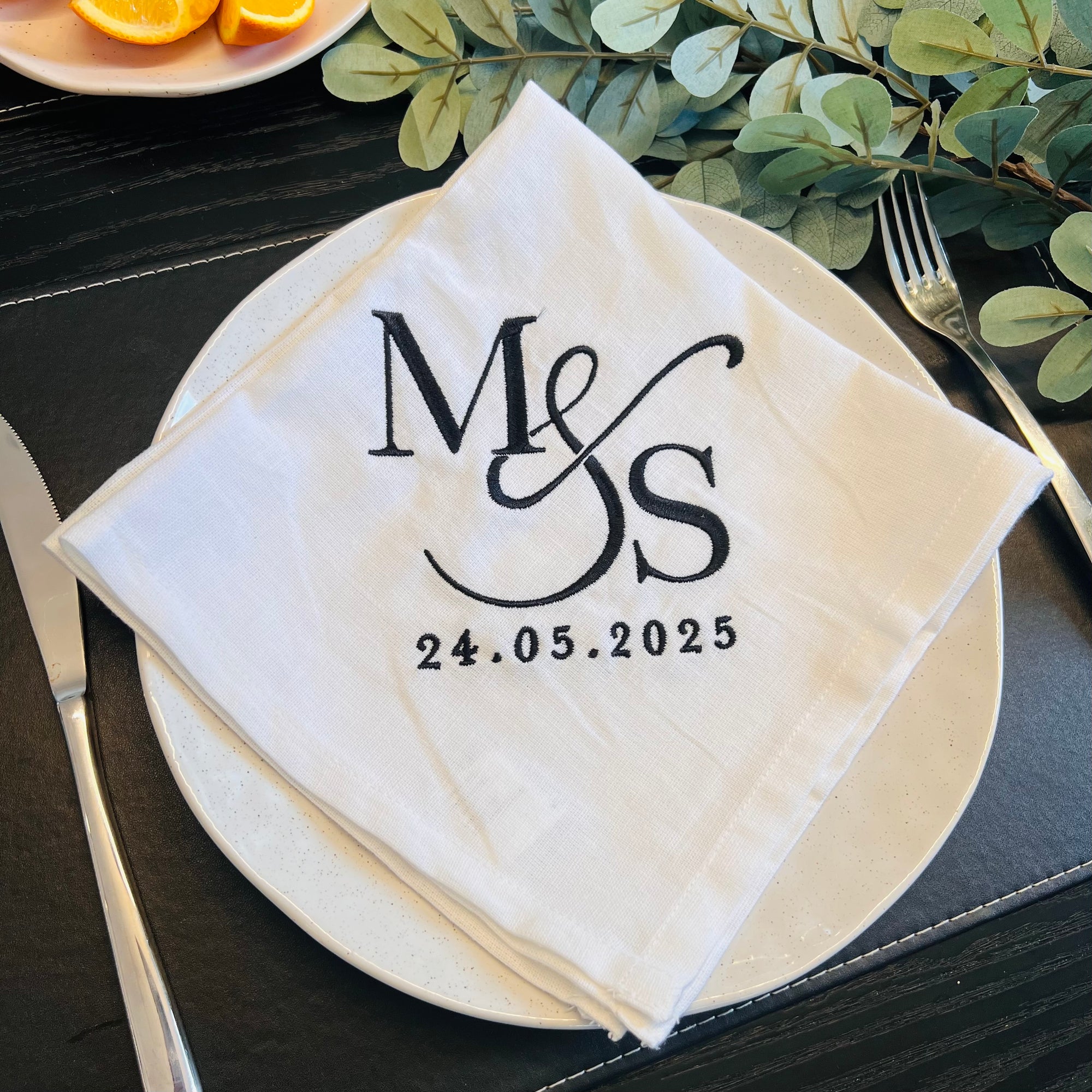 Custom Embroidered Linen Cloth Napkin, Personalised Guest Table Name Place Towel Logo Handkerchief Embroidery Wedding Favor Anniversary Gift