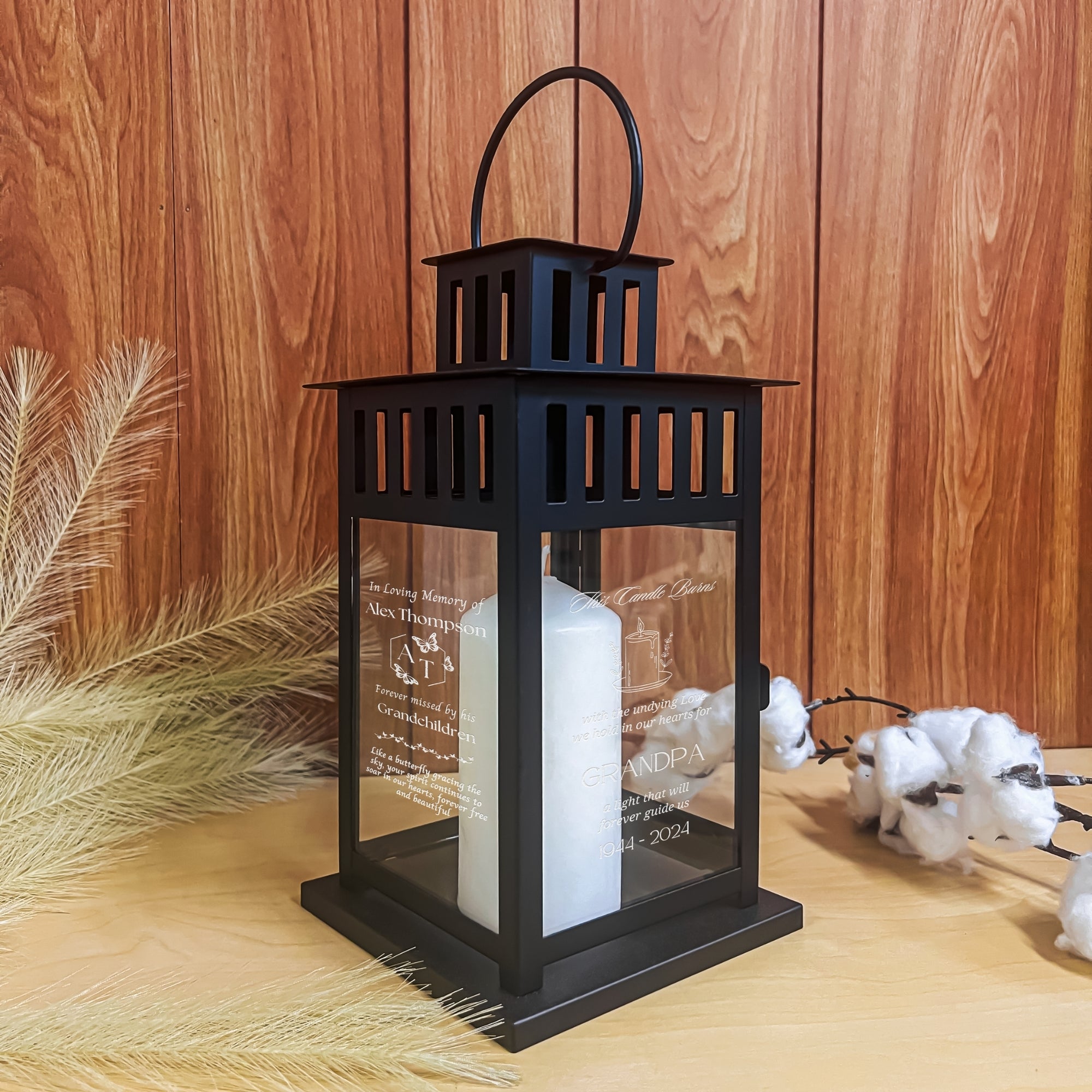 Custom Engrave Glass Metal In Loving Memory Hanging Lantern Personalised Memorial Message Sympathy Loss of Loved One Funeral Condolence Gift