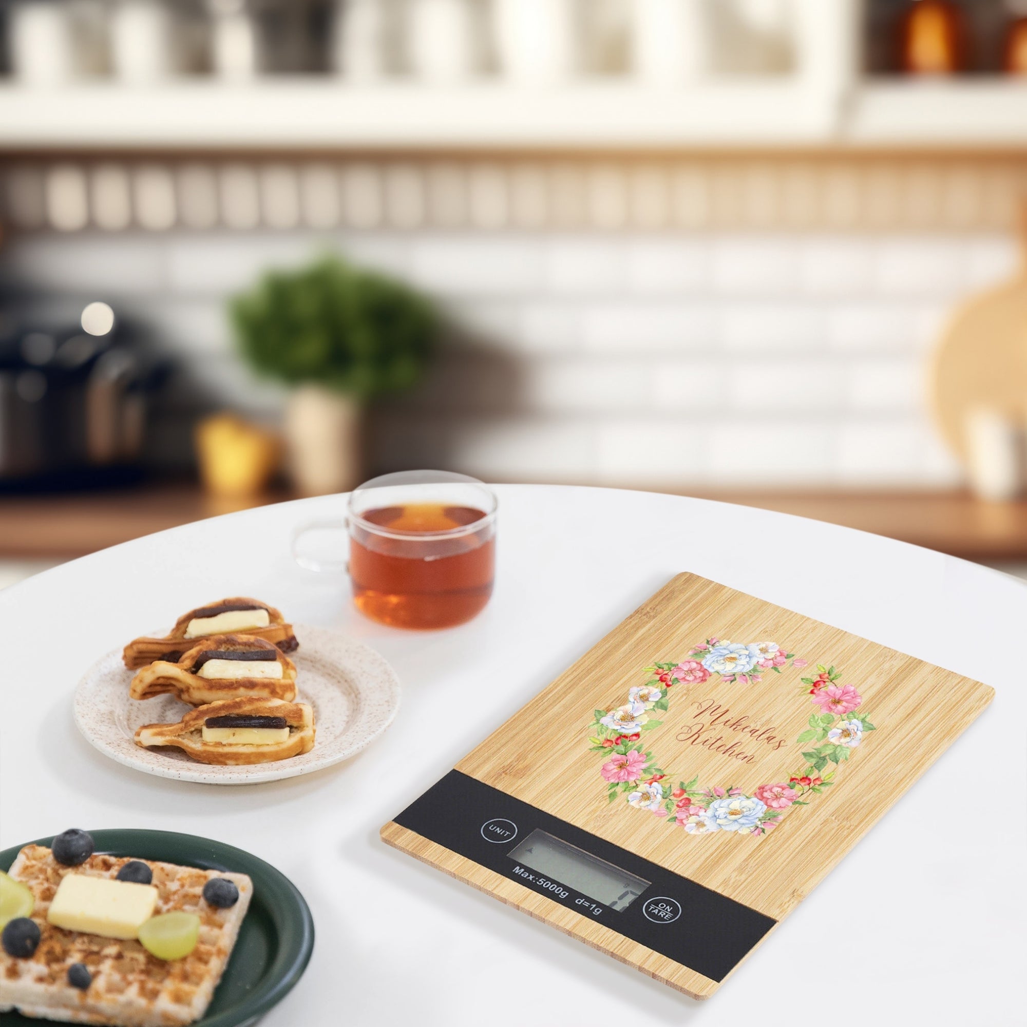 Personalised Bamboo Kitchen Scale, Custom UV Printed Digital Electronic Weighing, Mother's Day, Corporate Housewarming, Chef Kitchenware Gift