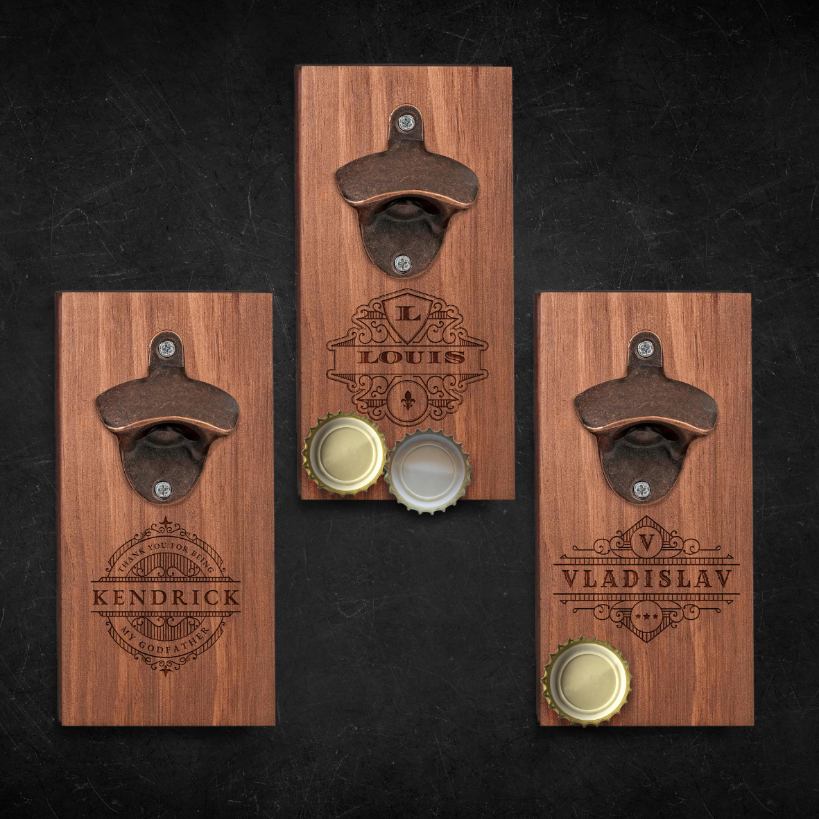 Custom Engraved Wooden Beer/ Drink Bottle Opener & Magnetic Cap Catcher, Personalised Name Logo , Father, Christmas, Groomsmen Gift for Him