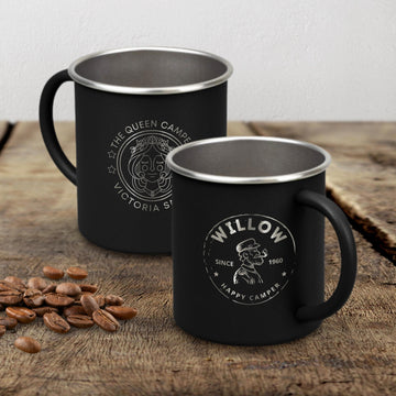Engraved 350ml Stainless Steel Enamel Camping Coffee Cup, Custom Logo Etching Adventure, Picnic, Hiking Mug, Personalised Travel Tumbler, Gift for Mom, Dad, Him