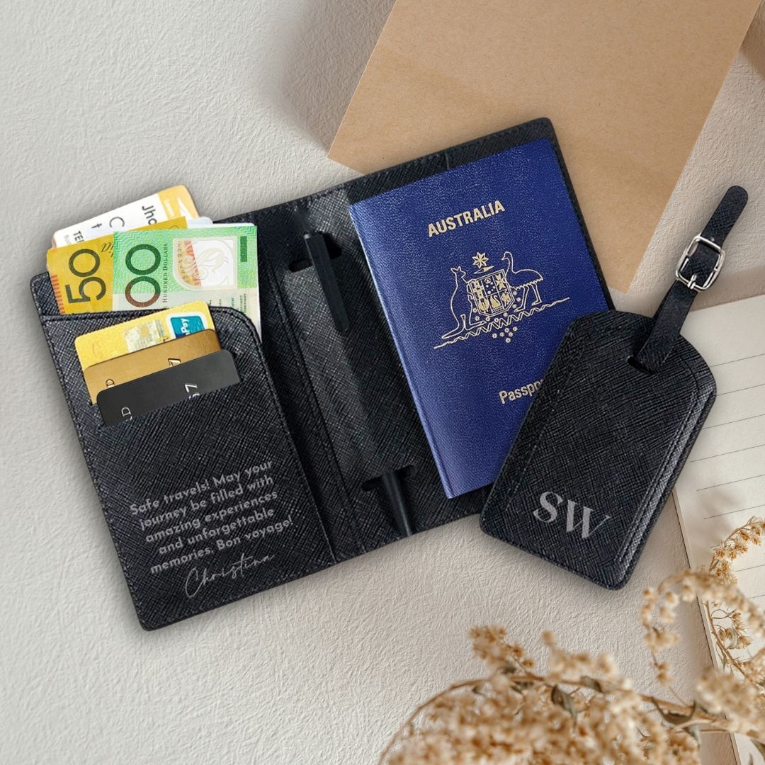 Personalised Leather Passport Cover Holder Travel Luggage Tag