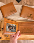 Personalised Wood Corkscrew, Leather Tan Wallet, Hip Flask Set in Custom Engraved Wooden Box, Best Man, Dad, Groomsman Proposal Wedding Gift