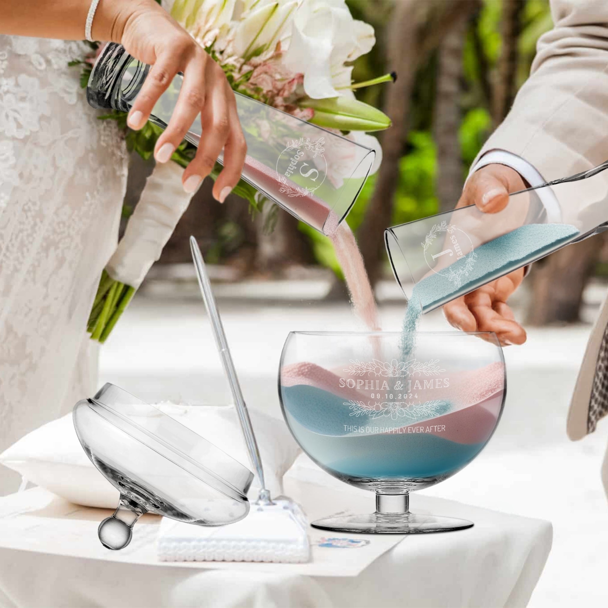 Personalised Sand Unity Wedding Ceremony, Jar Glass Vases Set