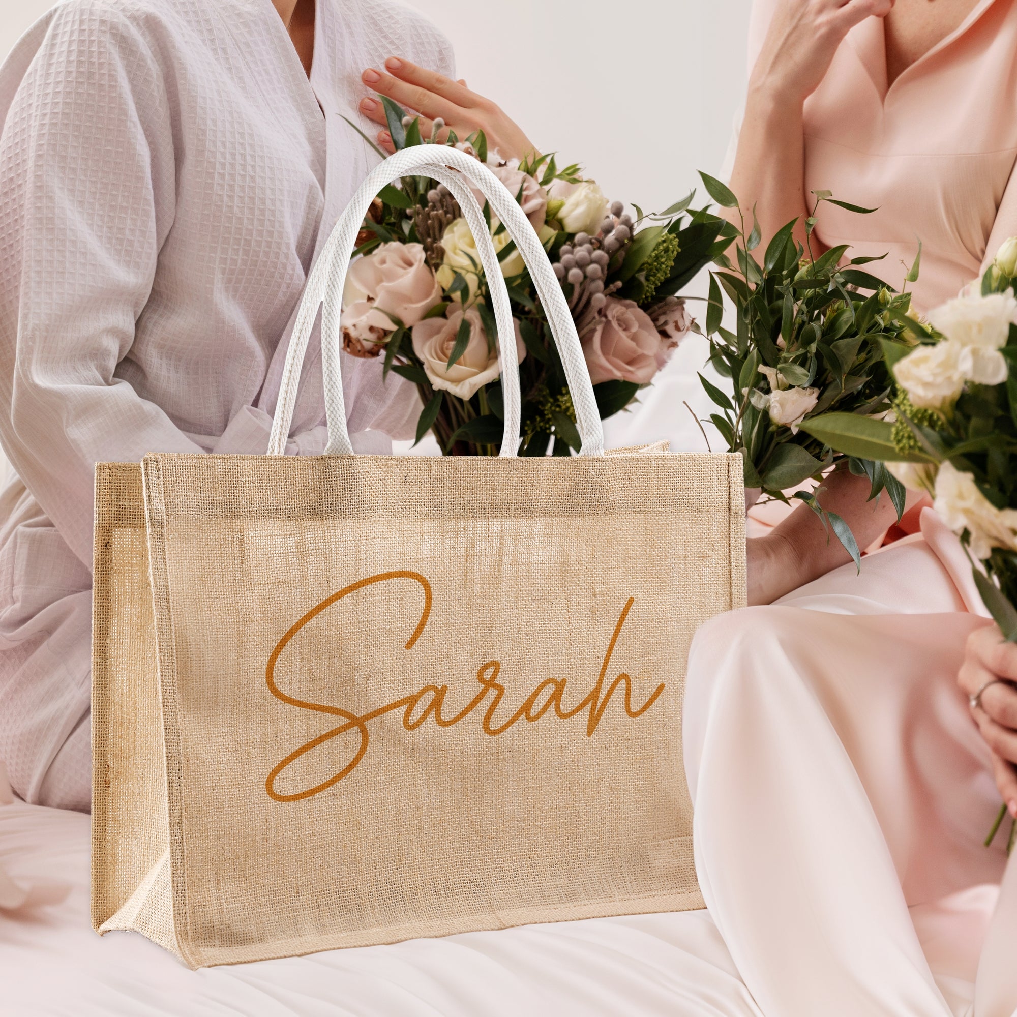 Personalised Name Jute Carry Tote, Custom Print Eco Travel, Shopping, Beach Burlap Bag, Hens Party, Bridesmaid Birthday Gift Wedding Favour