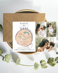 Personalised UV Print Wood Slice Save The Date Fridge Magnet & Invitation Card, Kraft Envelope, Customised Rustic Wreath Wedding Stationery