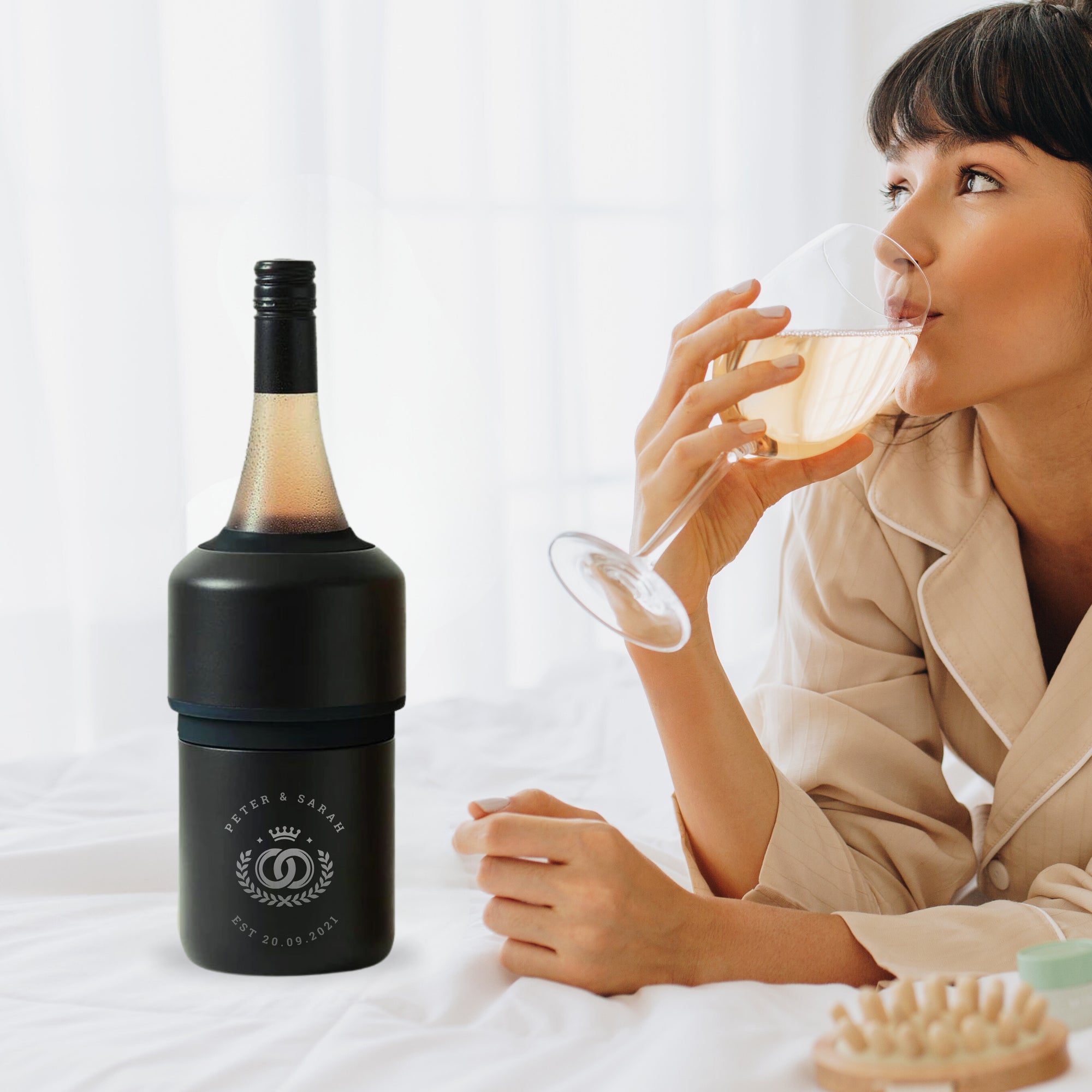 Personalised Insulated Wine Cooler, Custom Engraved Double Wall Matte Black Stainless Steel Champagne Holder, Housewarming, Birthday, Groomsmen Barware Gifts Him/Dad