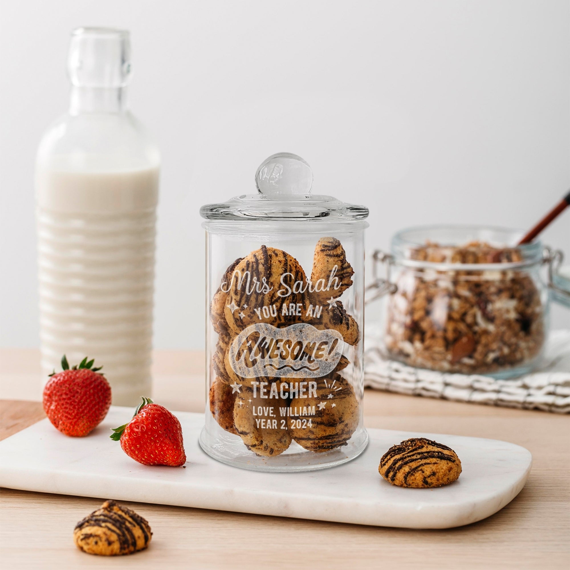 Personalised Vintage Glass Jar & Knob Lid, Custom Engraved Antique Treat, Snack Glass Storage, Cookie Lolly Canister, Teacher, Mom Xmas Gift