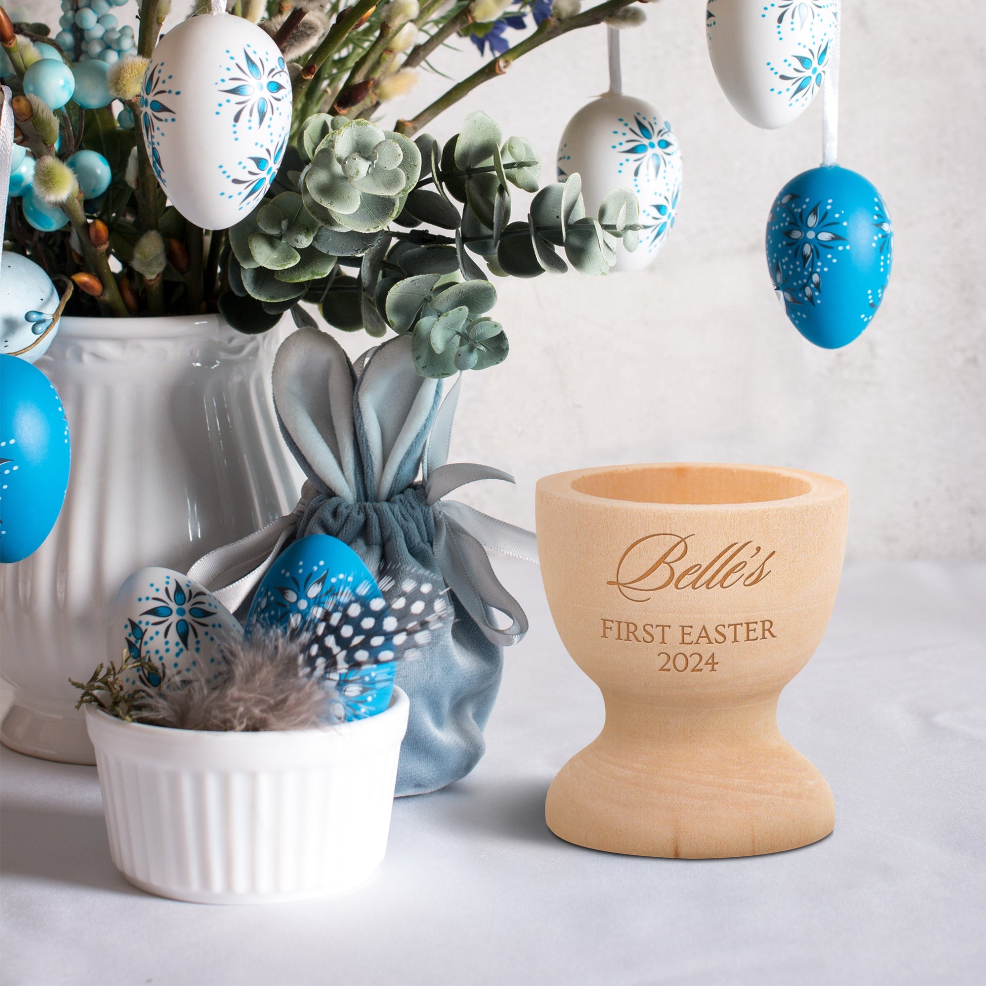 Personalised Wooden Easter Bunny Cup, Custom Engraved Rabbit Egg Shot Holder, First Birthday Baby Christian Baptism Keepsake, Christmas Gift