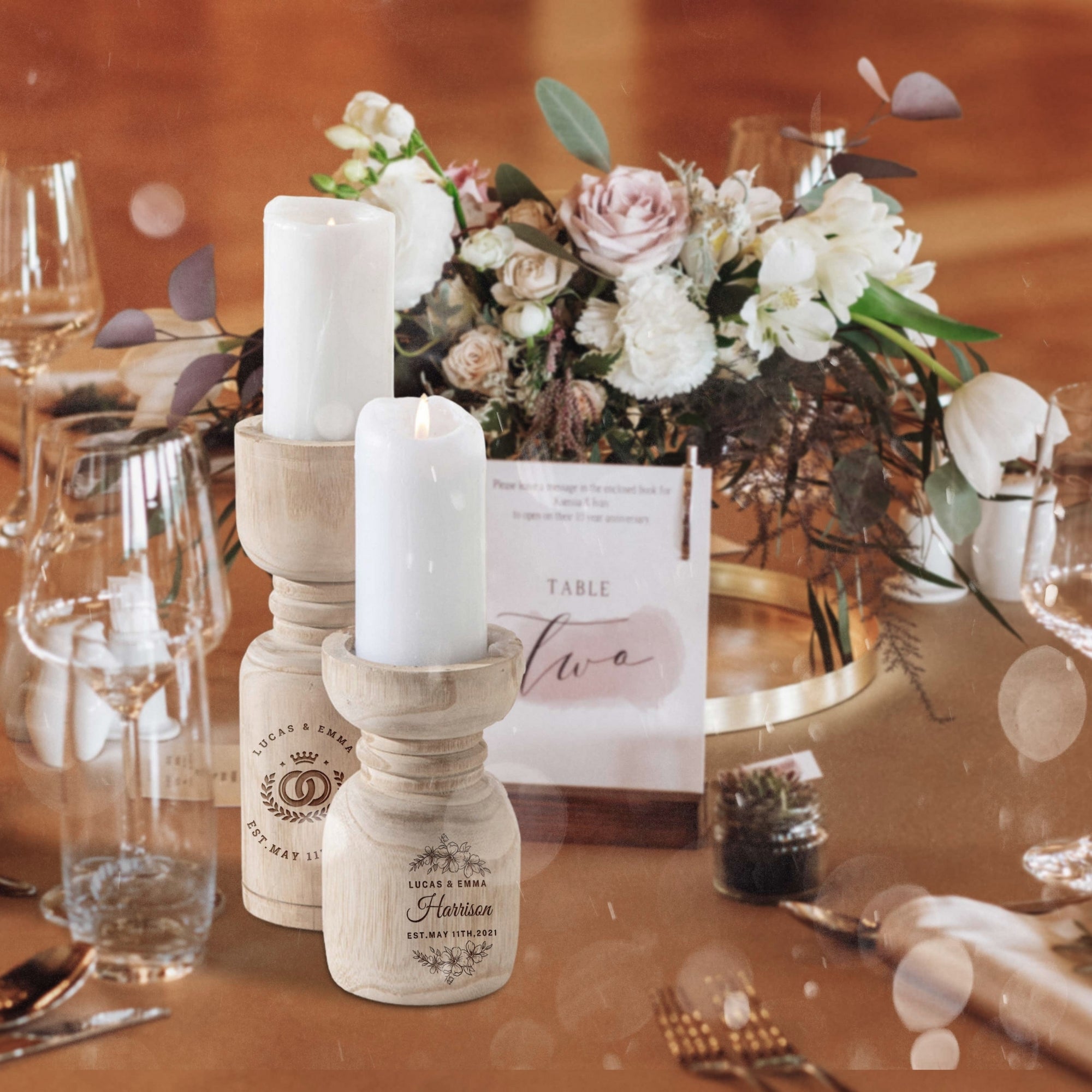 Personalised Wooden Candle Holder, Custom Engraved Logo Keepsake Wedding Favour, Teacher, Anniversary, Mother's Day, Housewarming Decor Gift