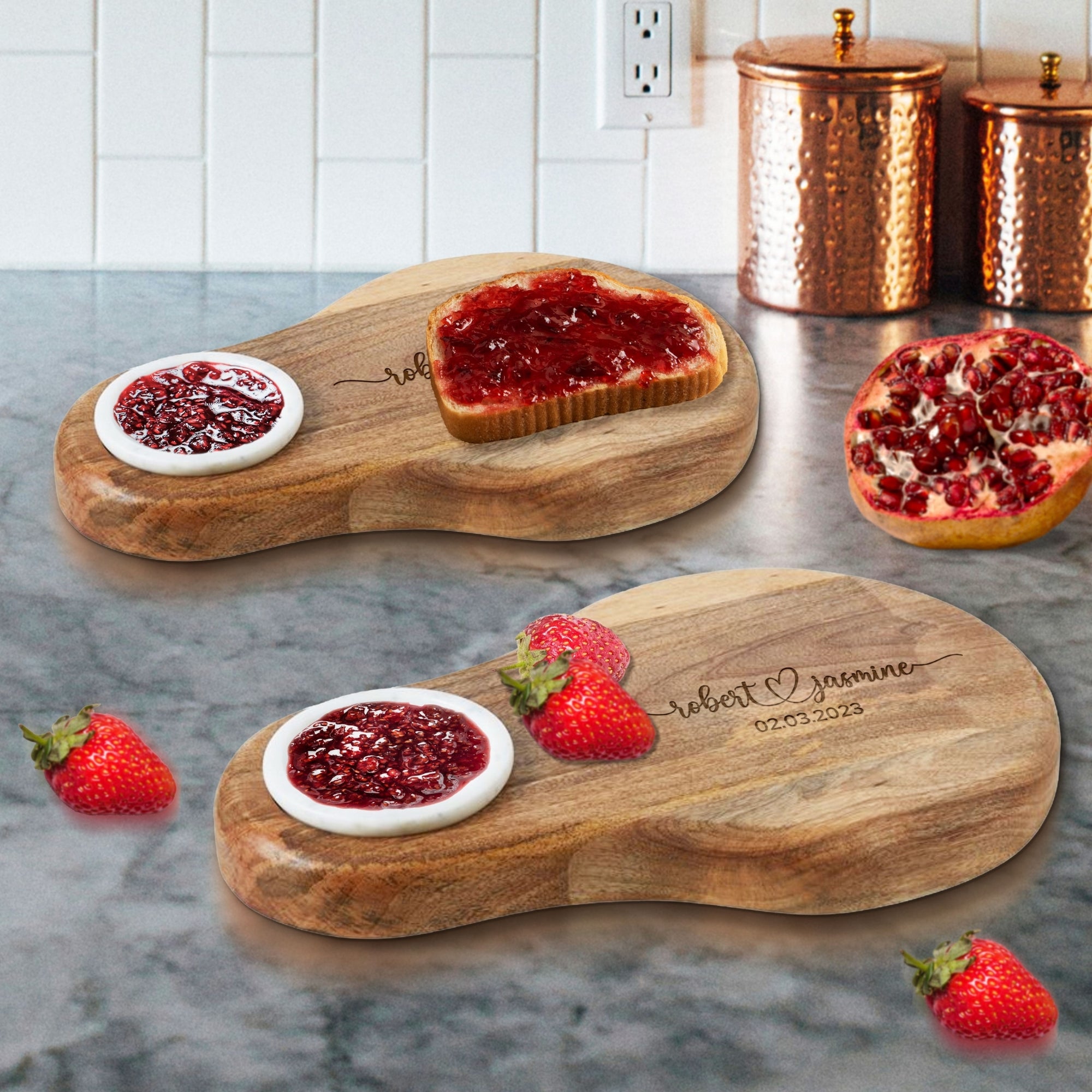 Personalised Wooden Serving Board & Marble Dip Bowl Insert, Custom Engraved Cheese Tray, Charcuterie Platter, Mom, Kitchen Housewarming Gift