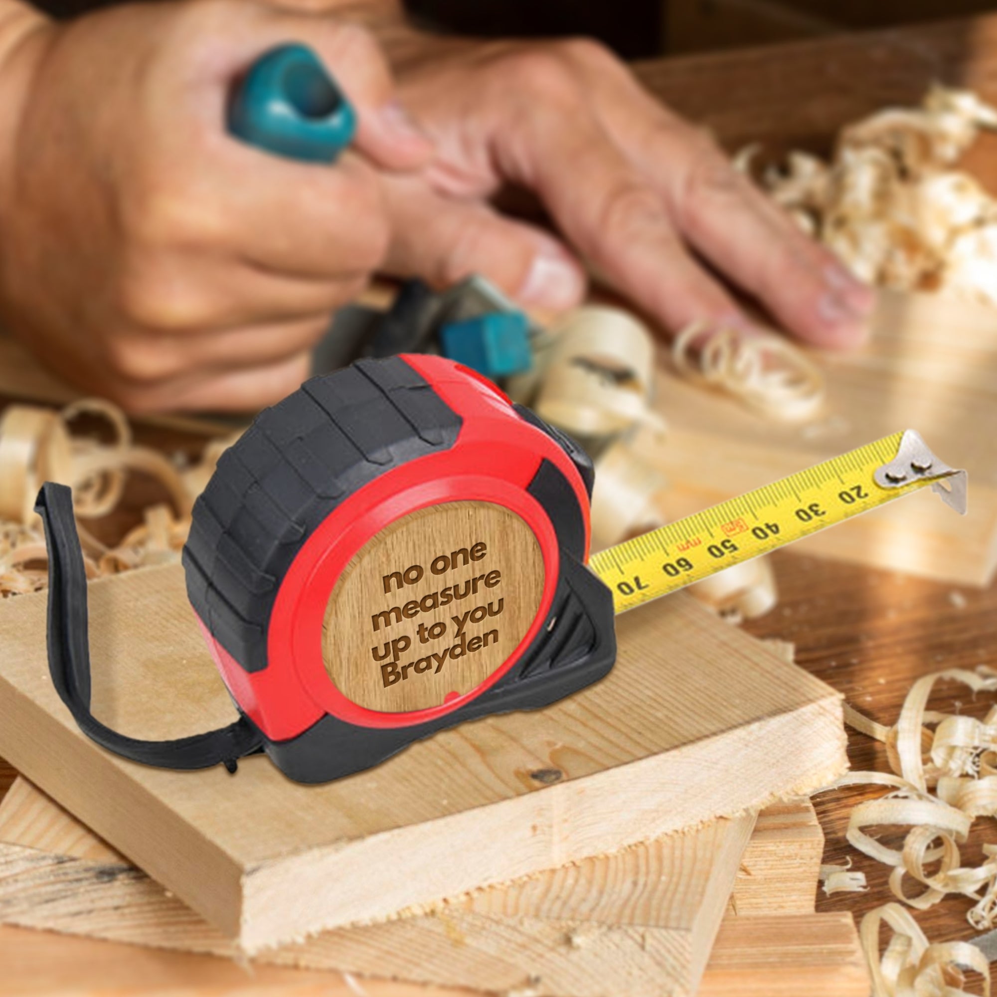 Personalised Loved Beyond Measure Tape, Custom Engraved No One Measures Up To You, Father's Day, Groomsman, Handyman, Builder Corporate Gift