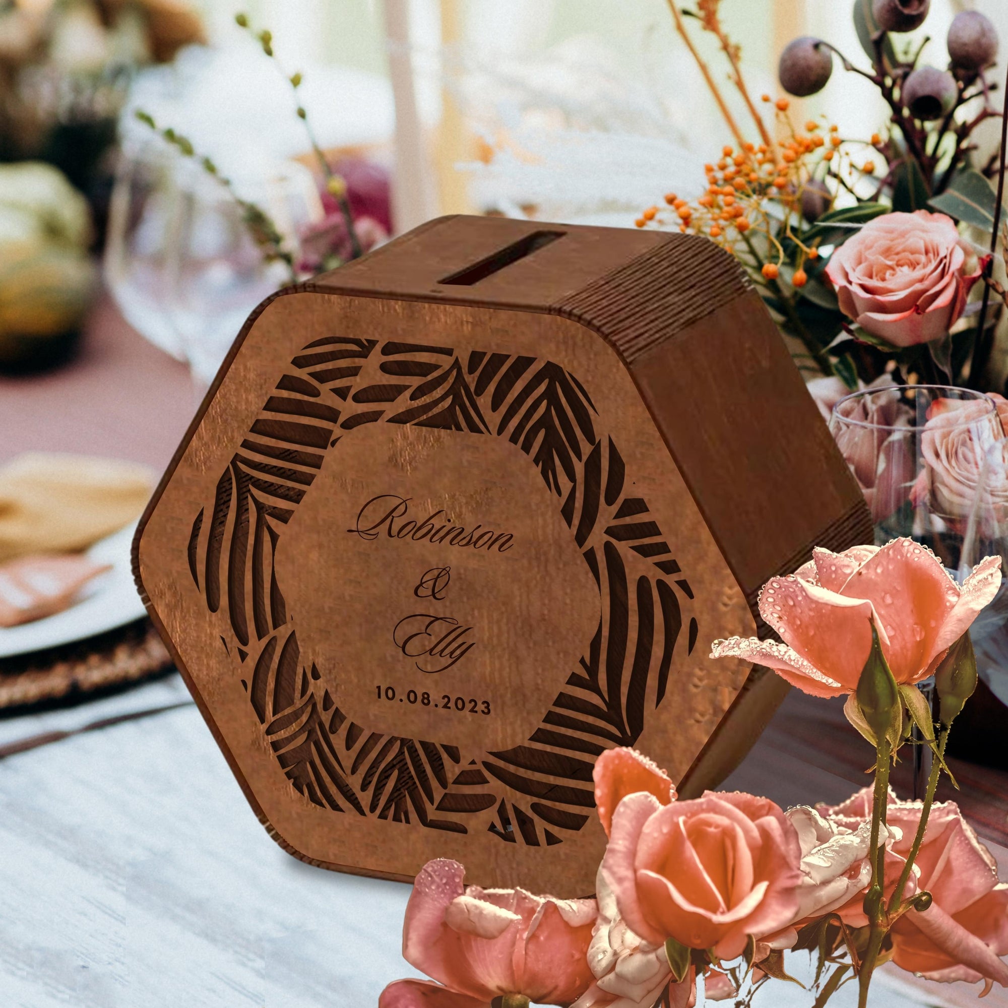Custom Made Laser Cut Plywood Wishing Well Box, Personalised Name & Date Money, Envelope, Card Boxes, Rustic Wedding Memory Keepsake Gift