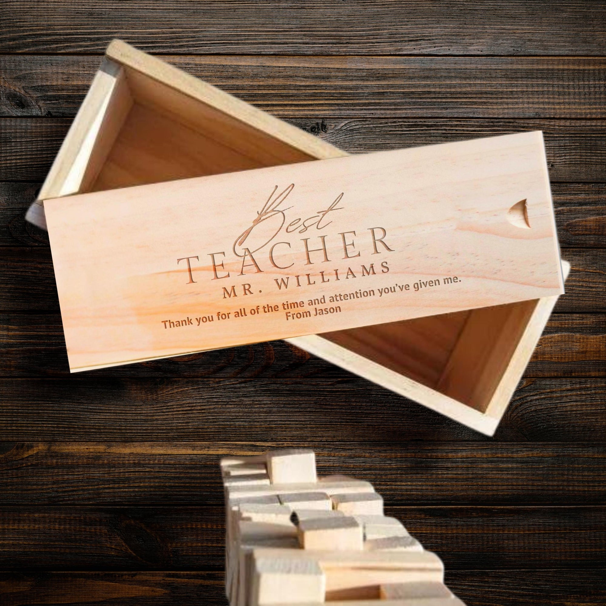 Personalised 48 Wooden Block Tumbling Tower Game Box, Engraved Jenga Party Interactive Game, Custom Birthday, Father's Day, Teacher Gift Box