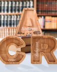 Personalised Wood Letter Piggy Bank, Engraved Name Money Saving Box Alphabet Coin Storage Birthday Shower Gift Nursery Kid Room Decor