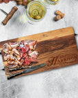 Personalised Acacia Serving Board & Iron Handles, Charcuterie, Cheese/ Chopping/ Cutting Board, Timber Engraved Custom Wedding/ Anniversary/ Housewarming/ Kitchen Gift