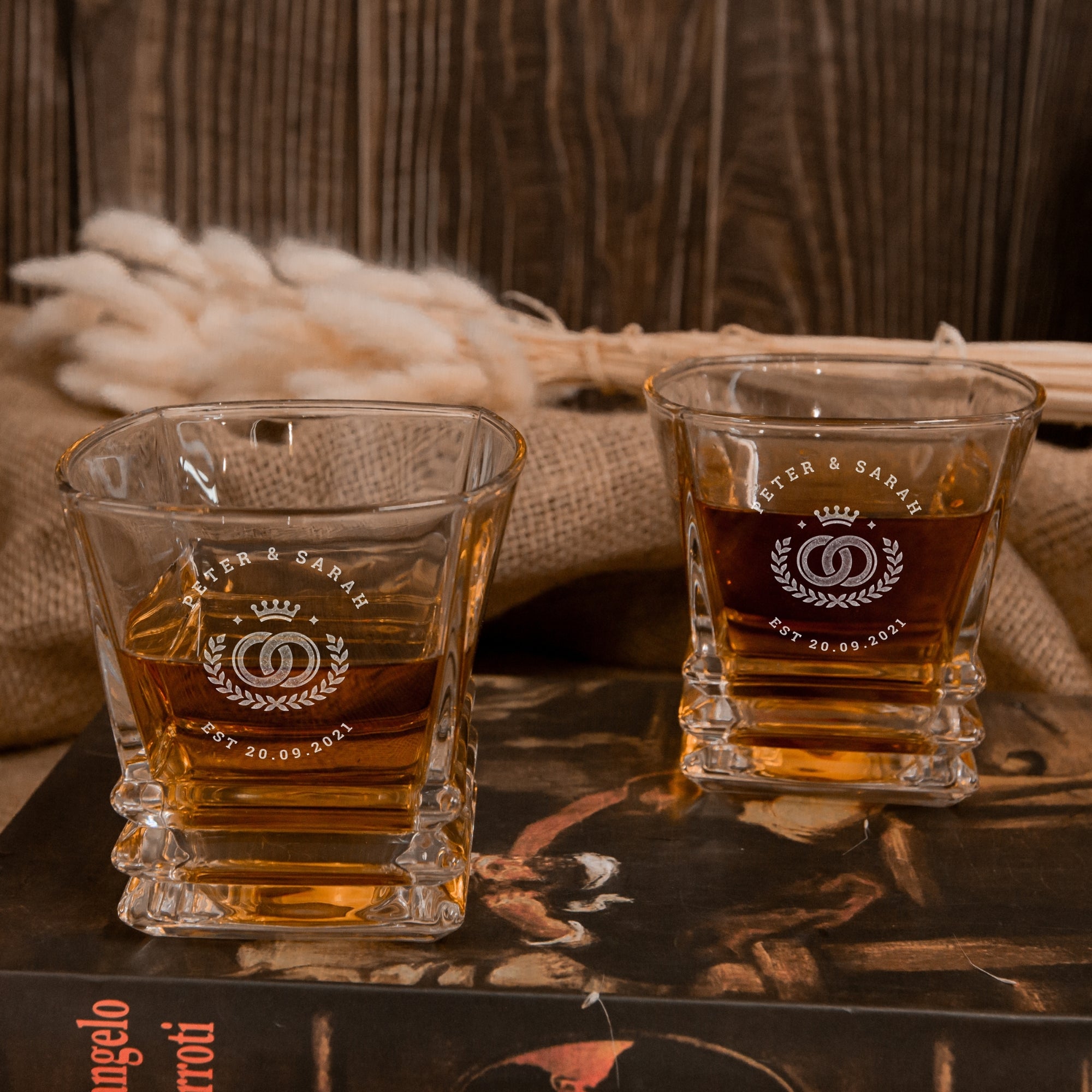 Personalised Wooden Barrel Whiskey Box, 2 Prism Glasses, 6 Ice Stones | Custom Engraved Barware Set, Dad, Groomsmen, Retirement, Xmas Gift