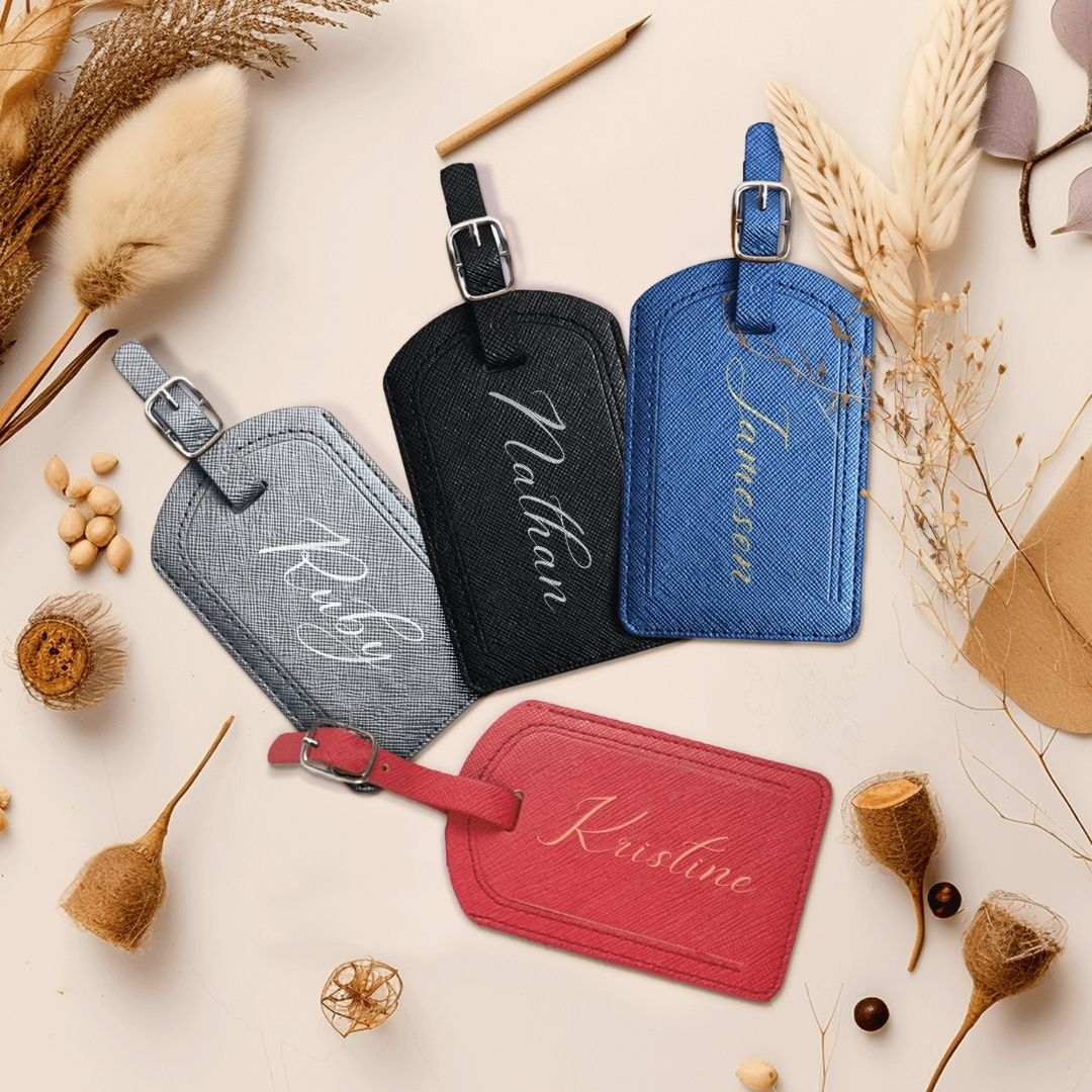 Personalised Leather Passport Cover Holder & Travel Luggage Tag Set, Custom Printed Couple Honeymoon Anniversary, Christmas, Bridesmaid Gift