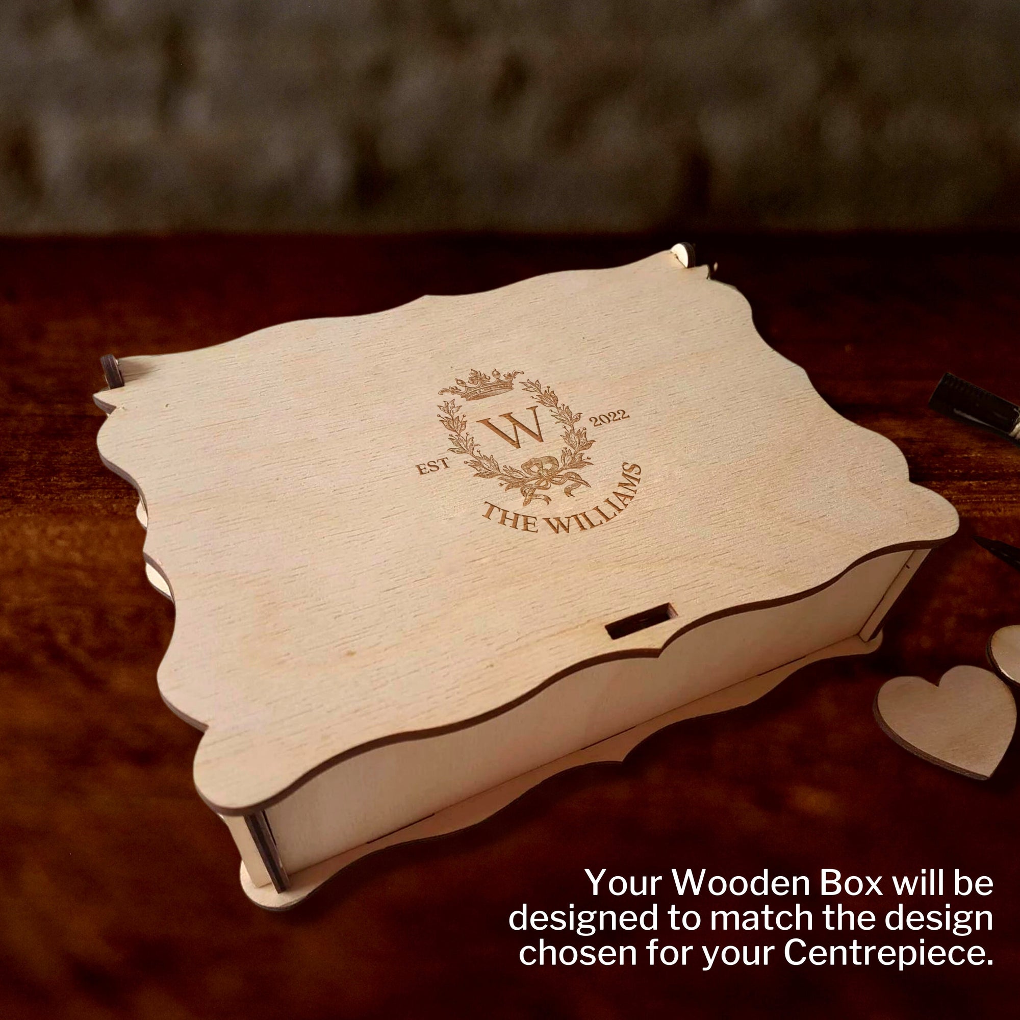 Custom Made Laser Cut Plywood & Acrylic Arch Shape Wedding Heart Chips Drop Box, Rustic Personalised Guest Book Alternative, Stationery Table Decor