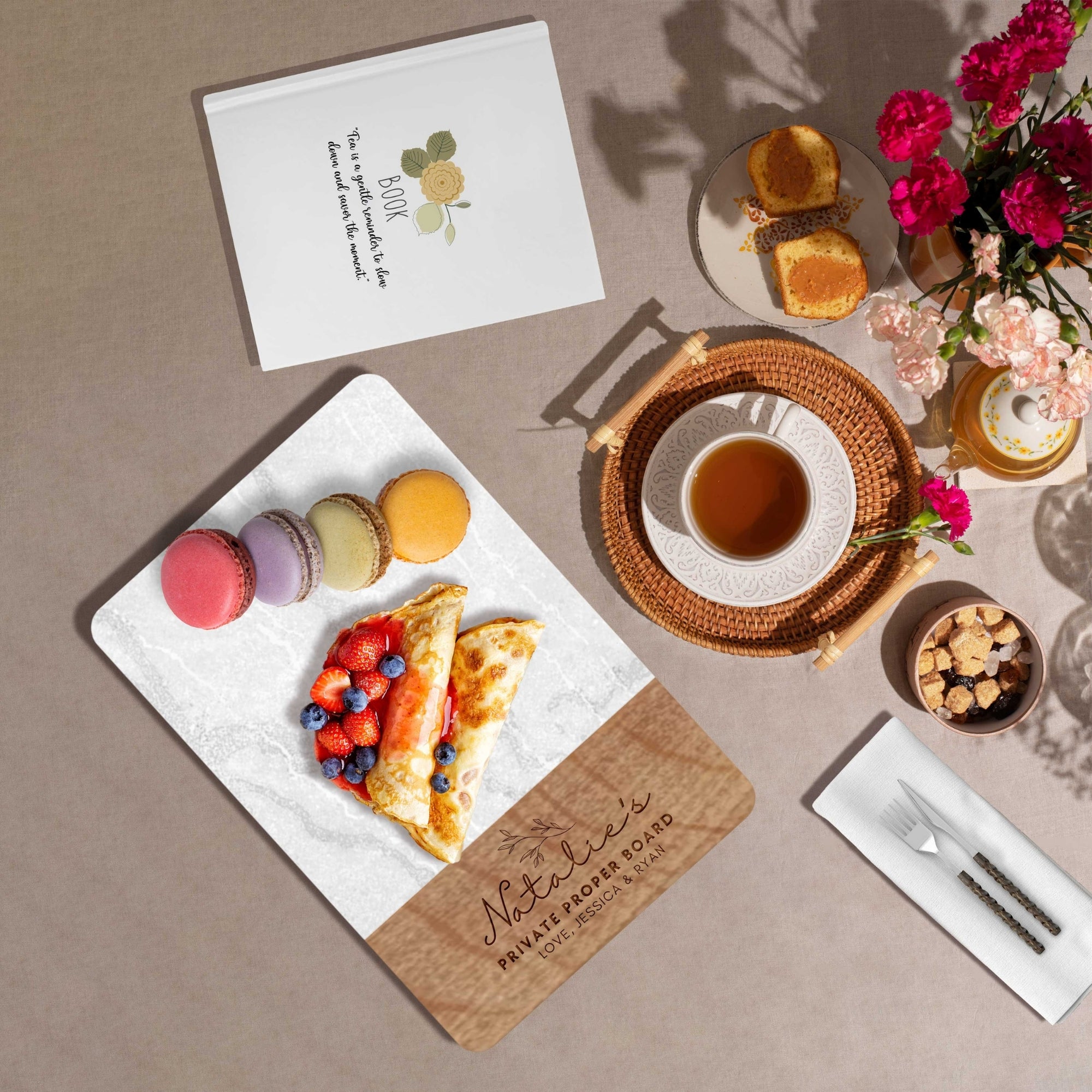 Personalised Acacia Wooden & Marble Cheese Tray, Custom Engraved Logo Square Serving Board Charcuterie Platter, Housewarming, Christmas Gift