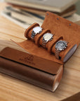 Personalised Tan Leatherette Watch Case Box, Custom Engraved Travel Watches Roll Slot Display Storage, Groomsman Dad Mom Birthday Xmas Gift