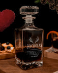 Engraved Christmas Wooden Boxed Whiskey Decanter Set & 4 Scotch Glasses, Personalised Custom Vintage Xmas Whisky Barware Birthday Gift Dad/ Him