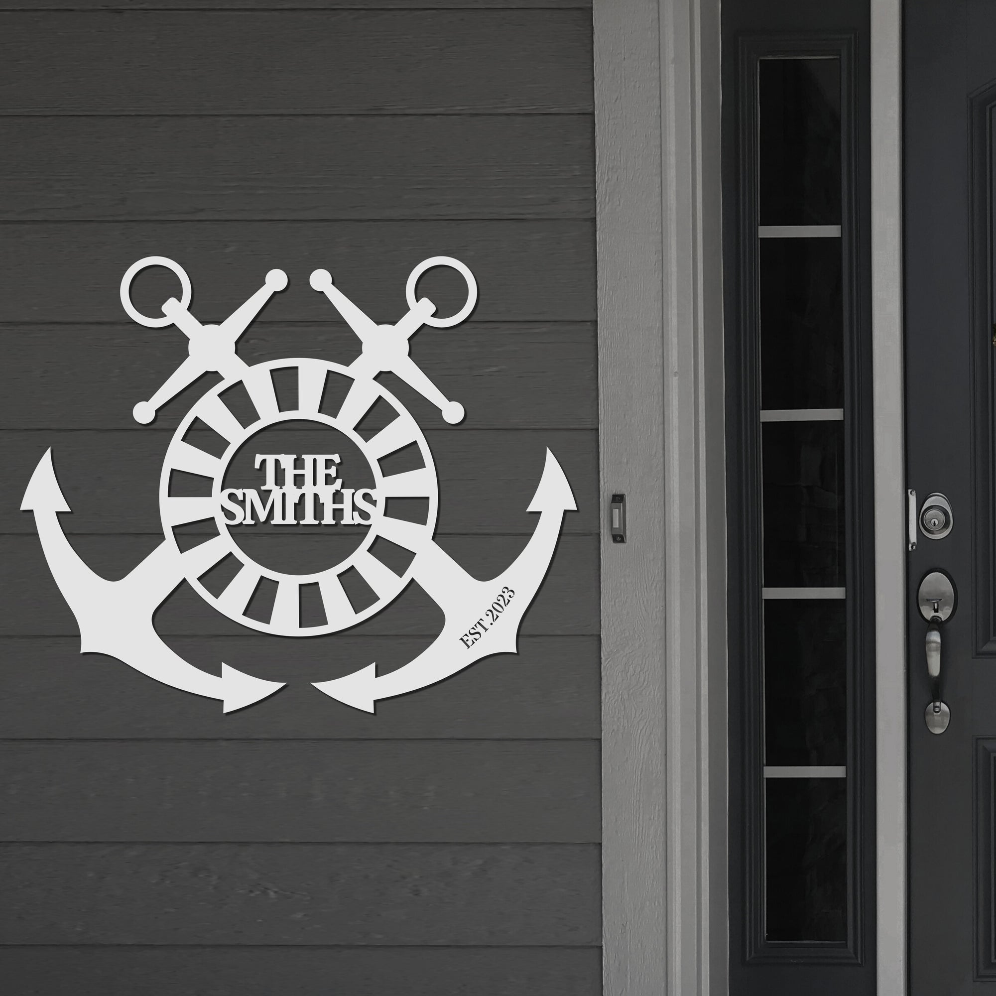 Personalised Name Sea Anchor Sign, Customised Nautical Wall Art, Beach House Decor, Ship's Wheel Hoop, Housewarming, Sailor Graduation Gift