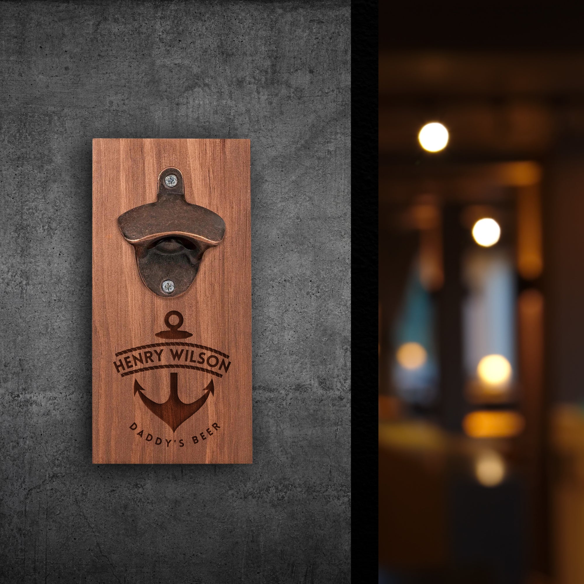 Custom Engraved Wooden Beer/ Drink Bottle Opener & Magnetic Cap Catcher, Personalised Name Logo , Father, Christmas, Groomsmen Gift for Him