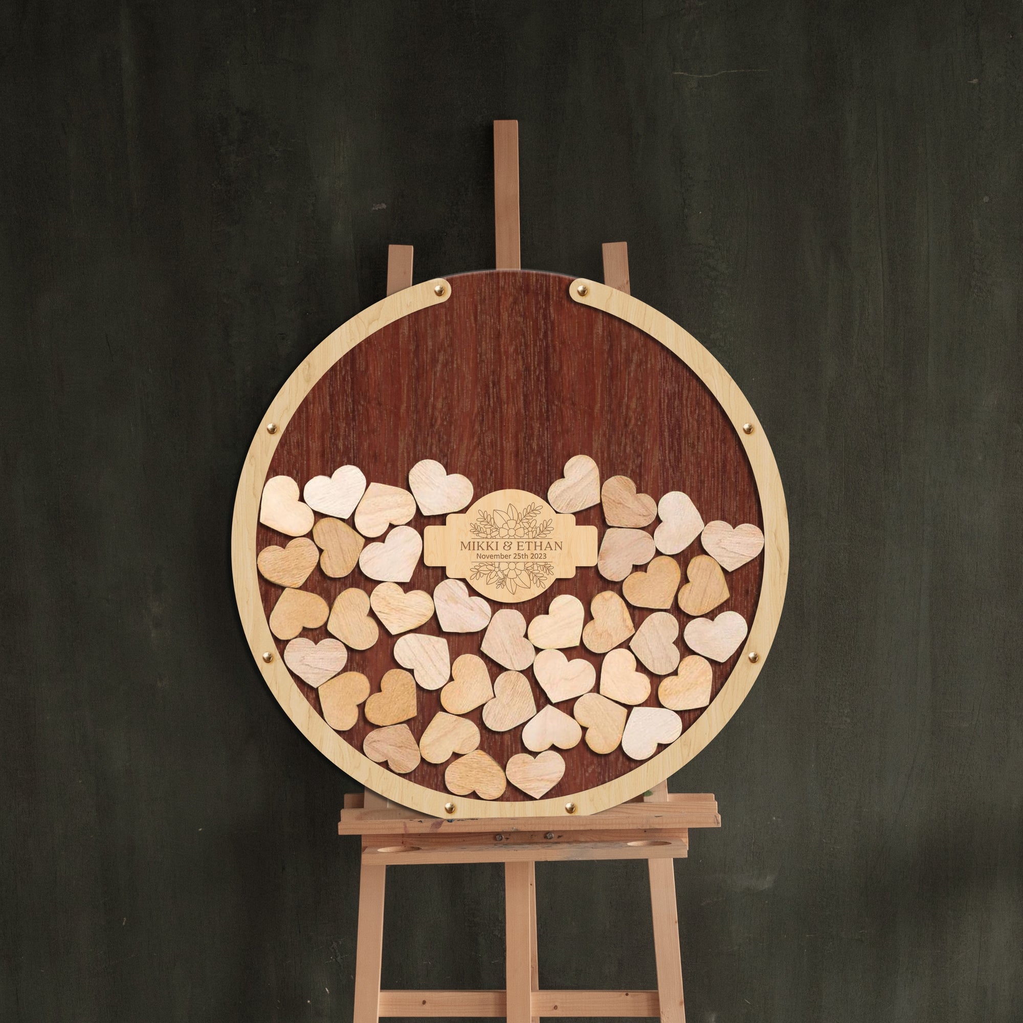 Custom Made Laser Cut Plywood Round Shape Wedding Drop Box, Rustic Personalised Name & Date Guest Book Alternative, Stationery Table Decor