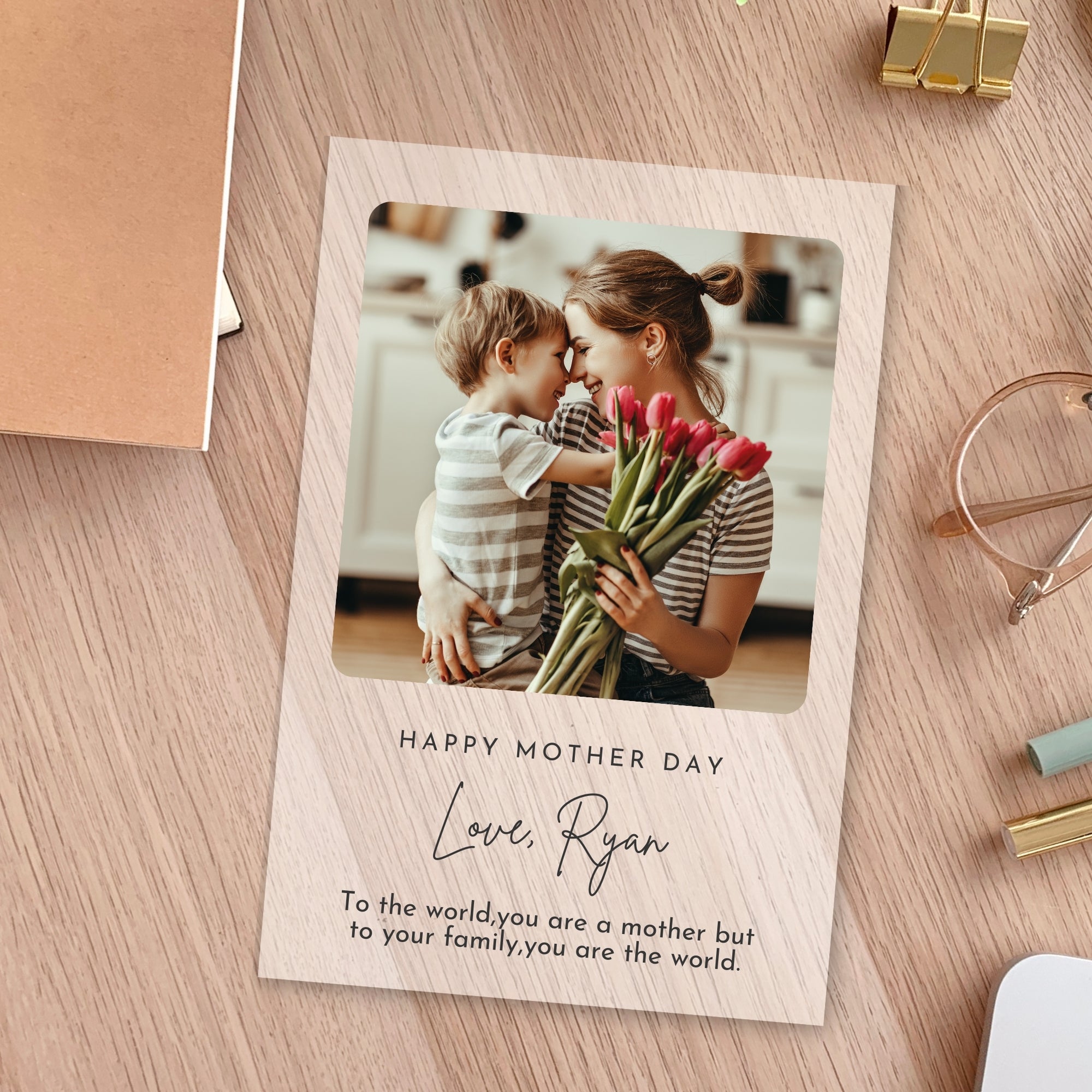 Custom UV Print Wooden Photo Plaque, Personalised Acrylic Picture Display Frame Stand, Anniversary, Birthday, Grandmother, Mother's Day Gift