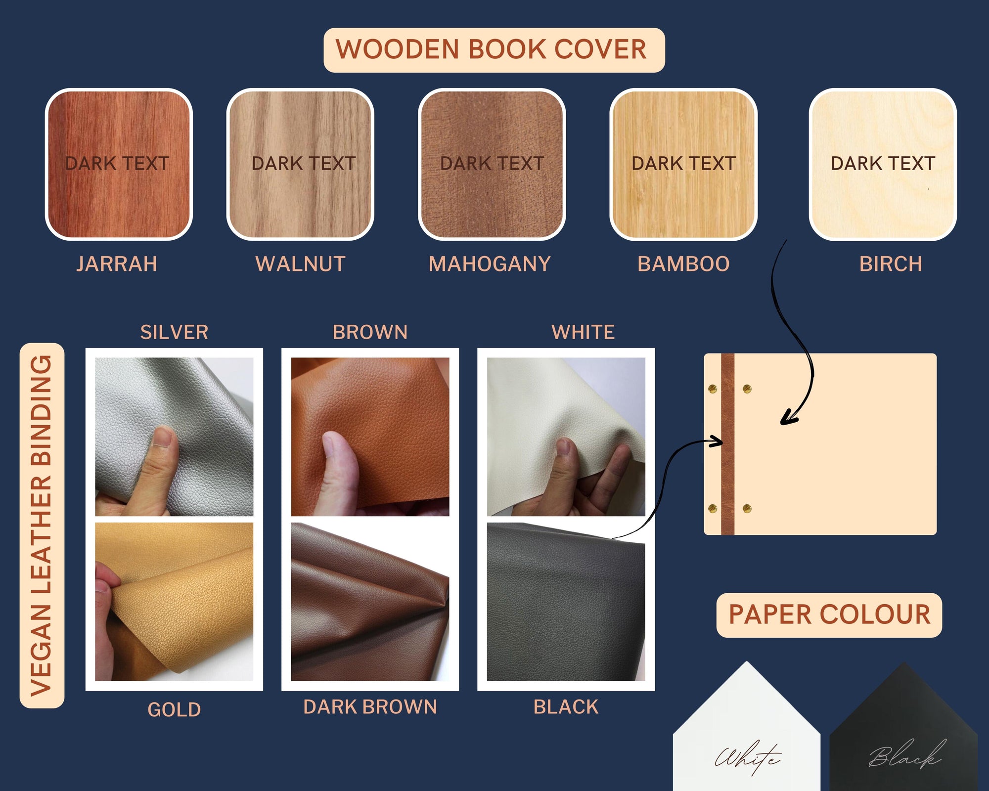 Personalised Engraving Wooden & Vegan Leather Wedding Guest Book