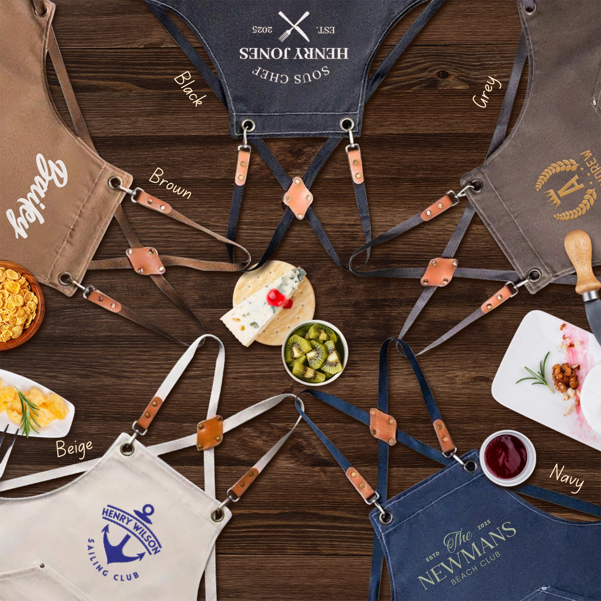 Embroidered Canvas Apron with Multi Pockets & Hanging Ring