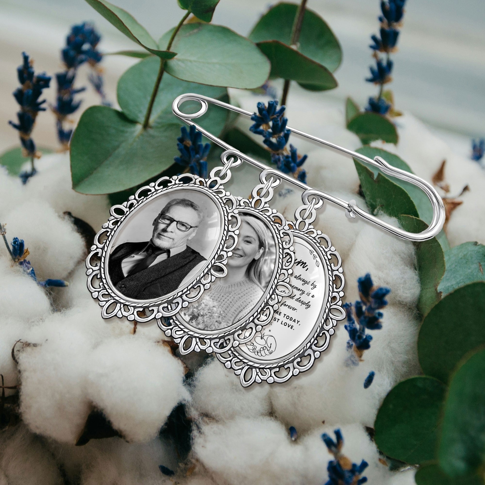 Personalised Photo & Message Memorial Bridal Bouquet Pin Charm, Custom Print Picture In Loving Memory Quotes Brooch Wedding Remembrance Gift