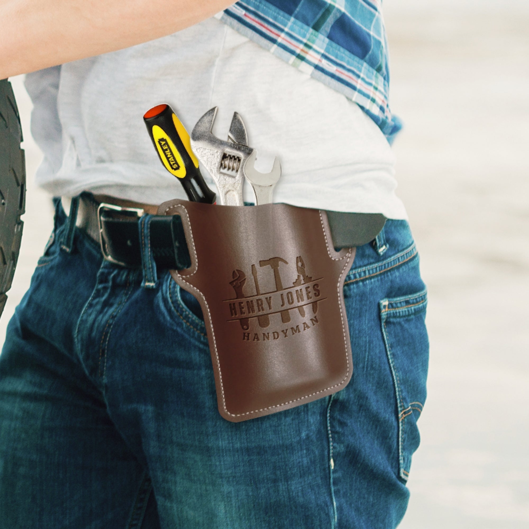 Personalised Leather Travel Belt Phone Case Holster, Custom Engraved Barber, Florist, Handyman, Crafting Hip Pouch, Groomsman, Father Gift