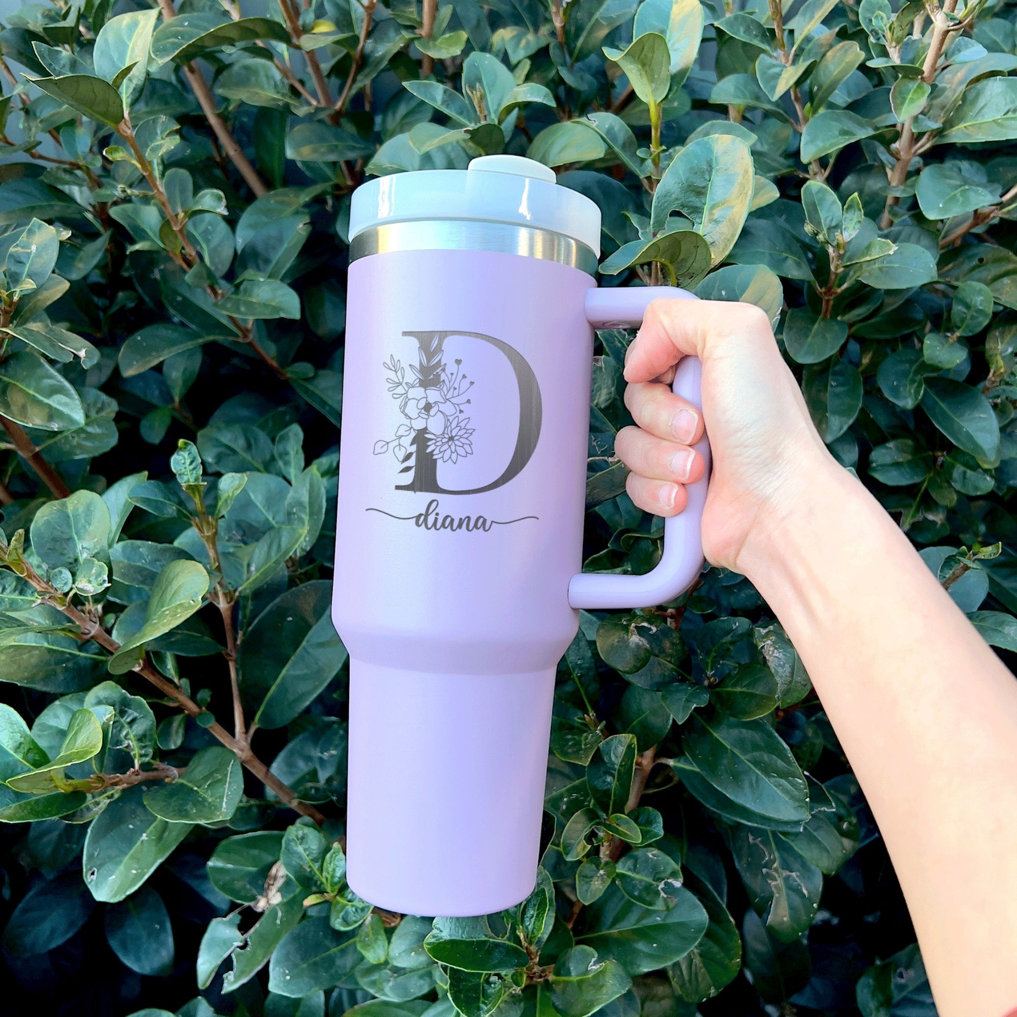 Personalised 1.2L Stainless Steel Insulated Handle Tumbler Lid & Straw, Custom Engraved Logo Travel Thermal Hot Cold Car Cup, Corporate Gift