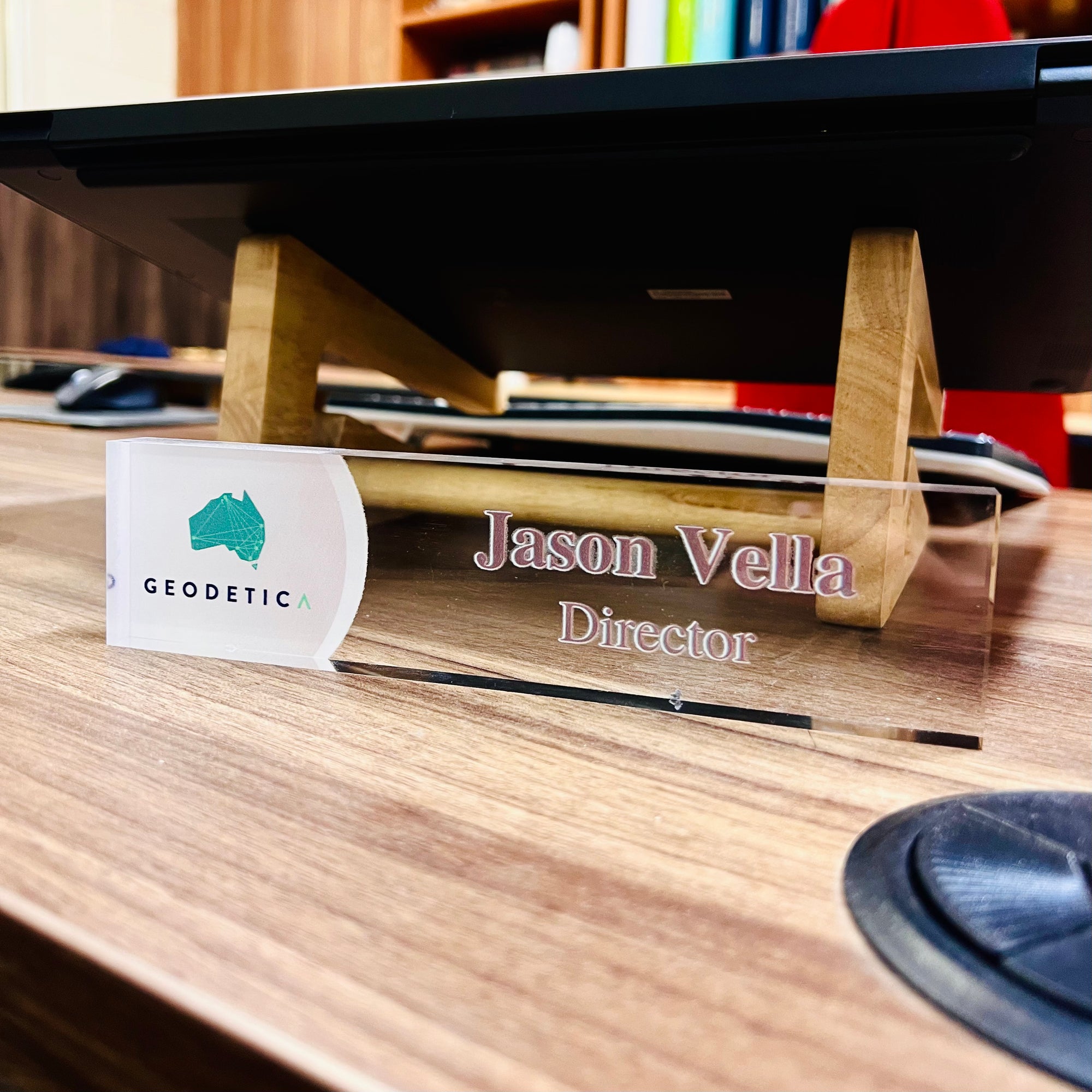 Personalised UV Print Clear Acrylic Block Desk Name Plate, Custom Logo Professional Job Title Sign, Office Role Plaque Teacher Graduation Gift