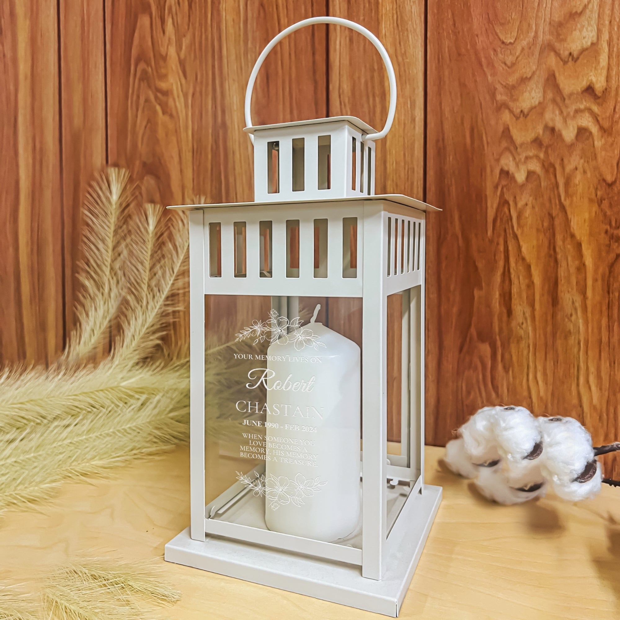 Custom Engrave Glass Metal In Loving Memory Hanging Lantern Personalised Memorial Message Sympathy Loss of Loved One Funeral Condolence Gift