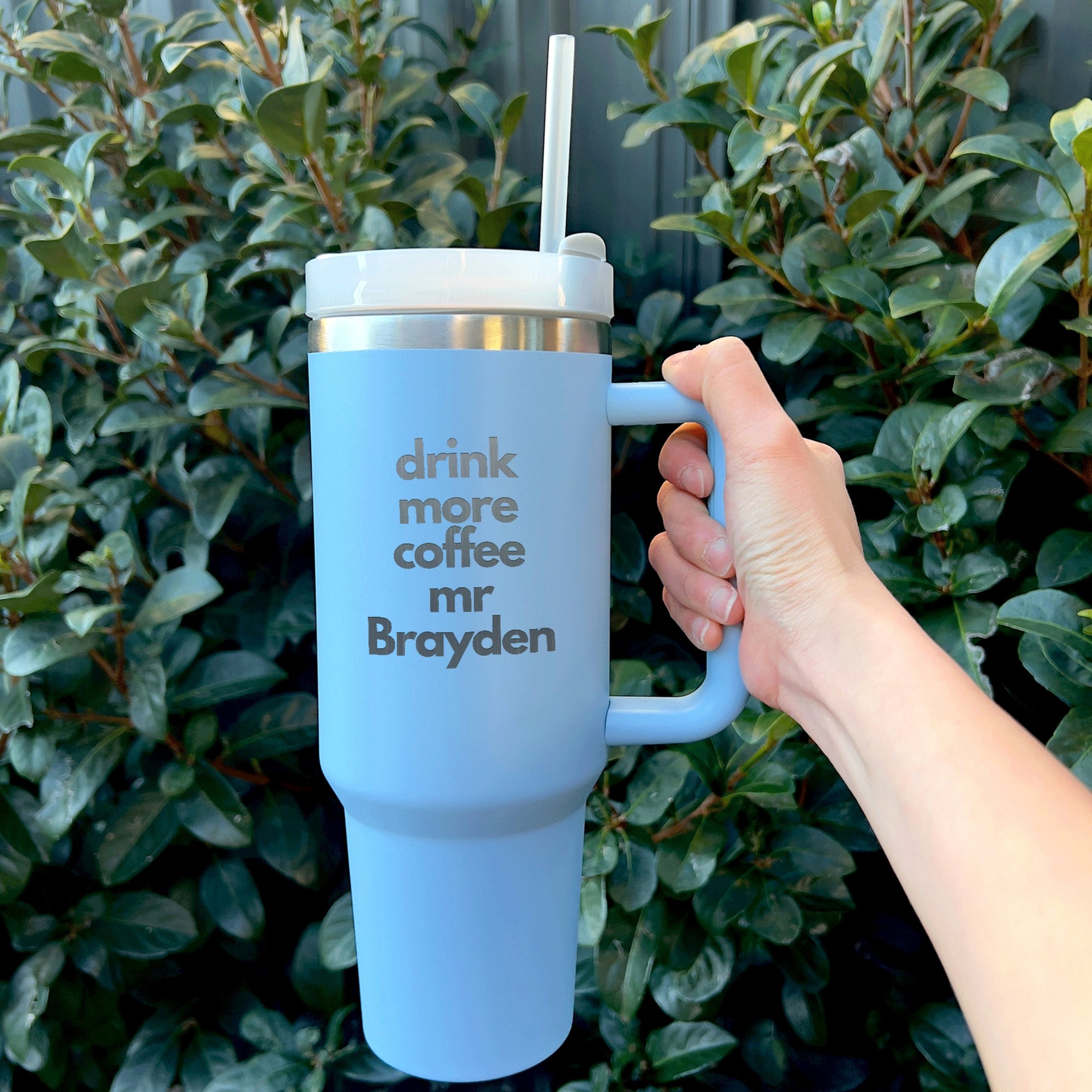 Personalised 1.2L Stainless Steel Insulated Handle Tumbler Lid & Straw, Custom Engraved Logo Travel Thermal Hot Cold Car Cup, Corporate Gift